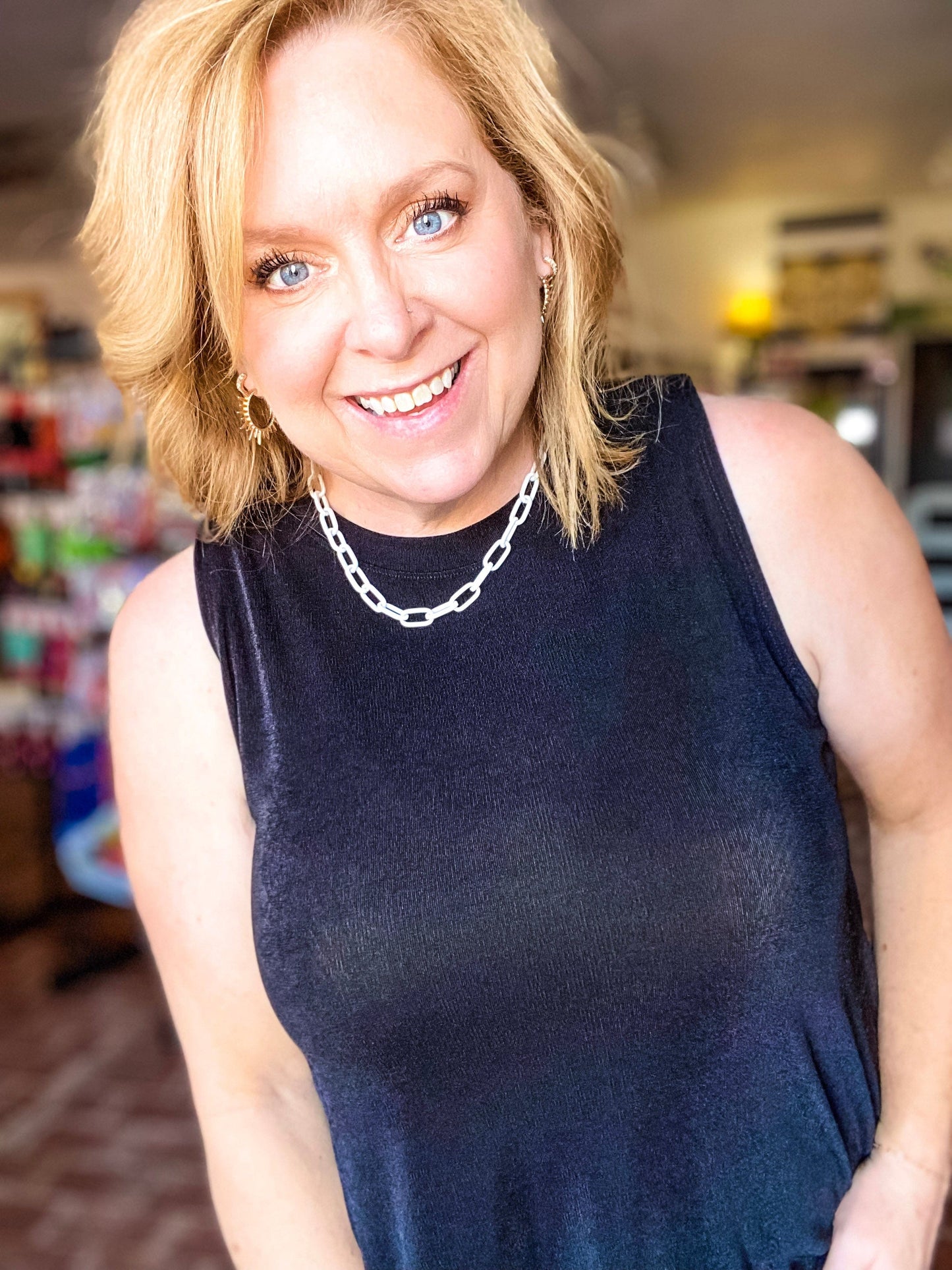 sweatshirt Slinky Sleeveless Top- Black