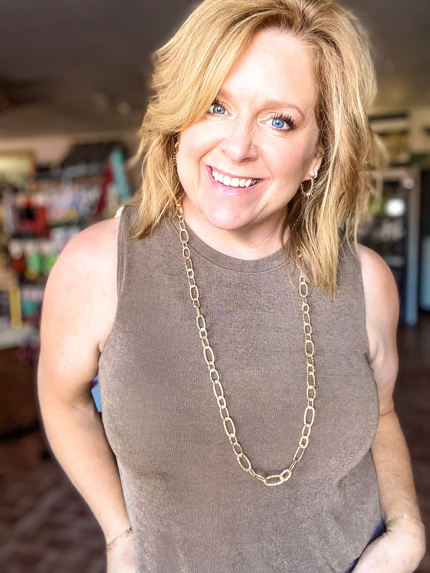 sweatshirt Slinky Sleeveless Top- Brown