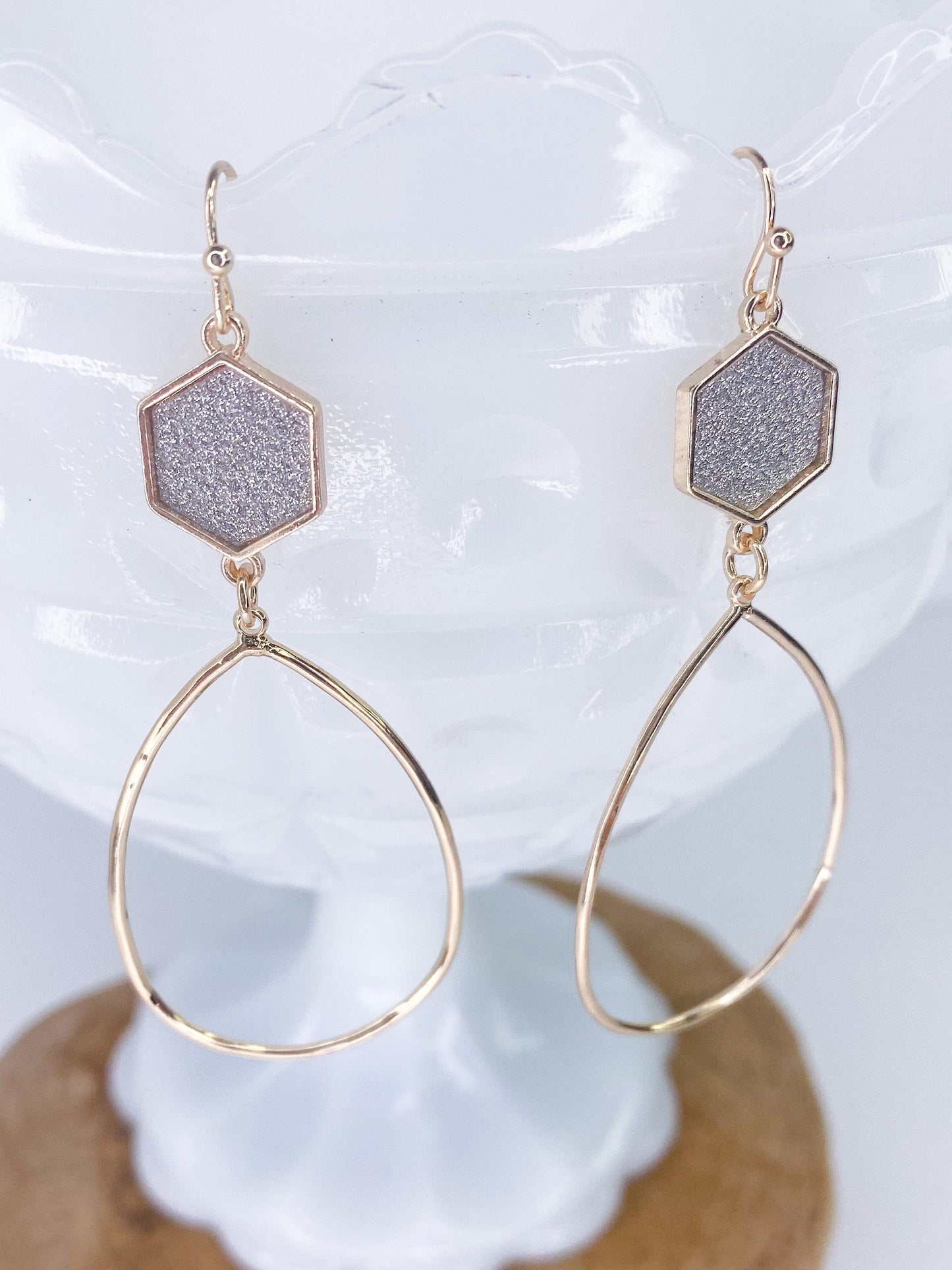 Earrings Sparkle Hex Tear Drop Earring