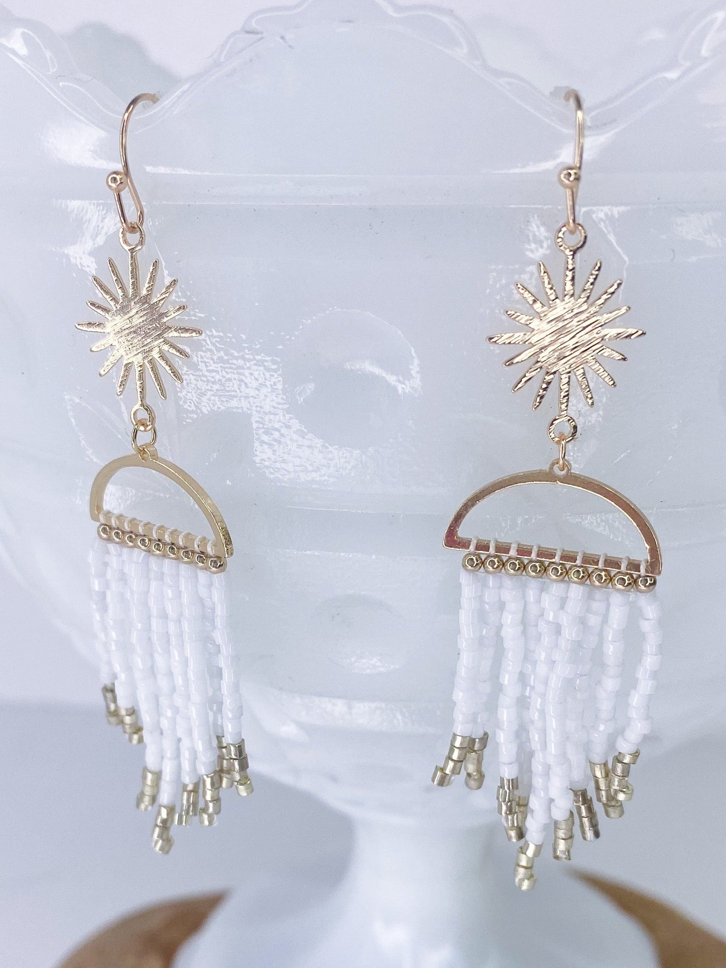 Earrings Sun Dial Chandelier Earring White