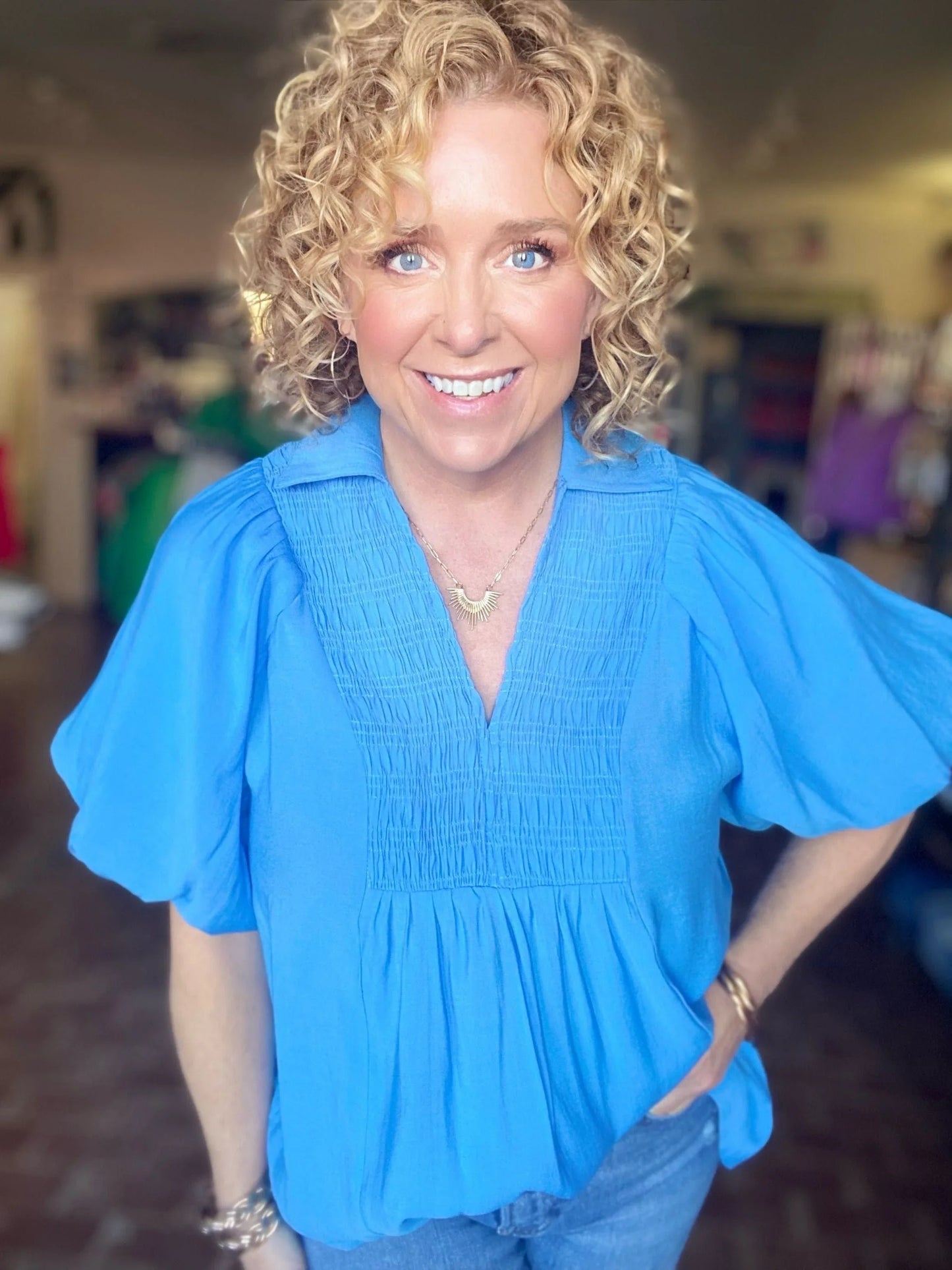 Tops Sydni Puff Sleeve Blouse Blue