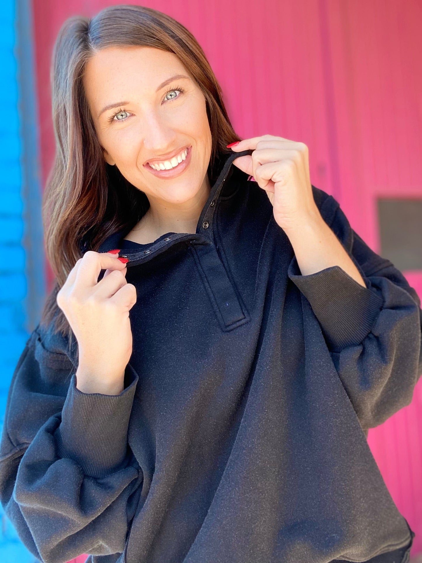 Shirts & Tops Taffi Half Button Pullover-Black