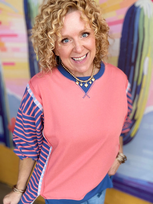 Shirts & Tops Tallie Striped Pullover-Coral