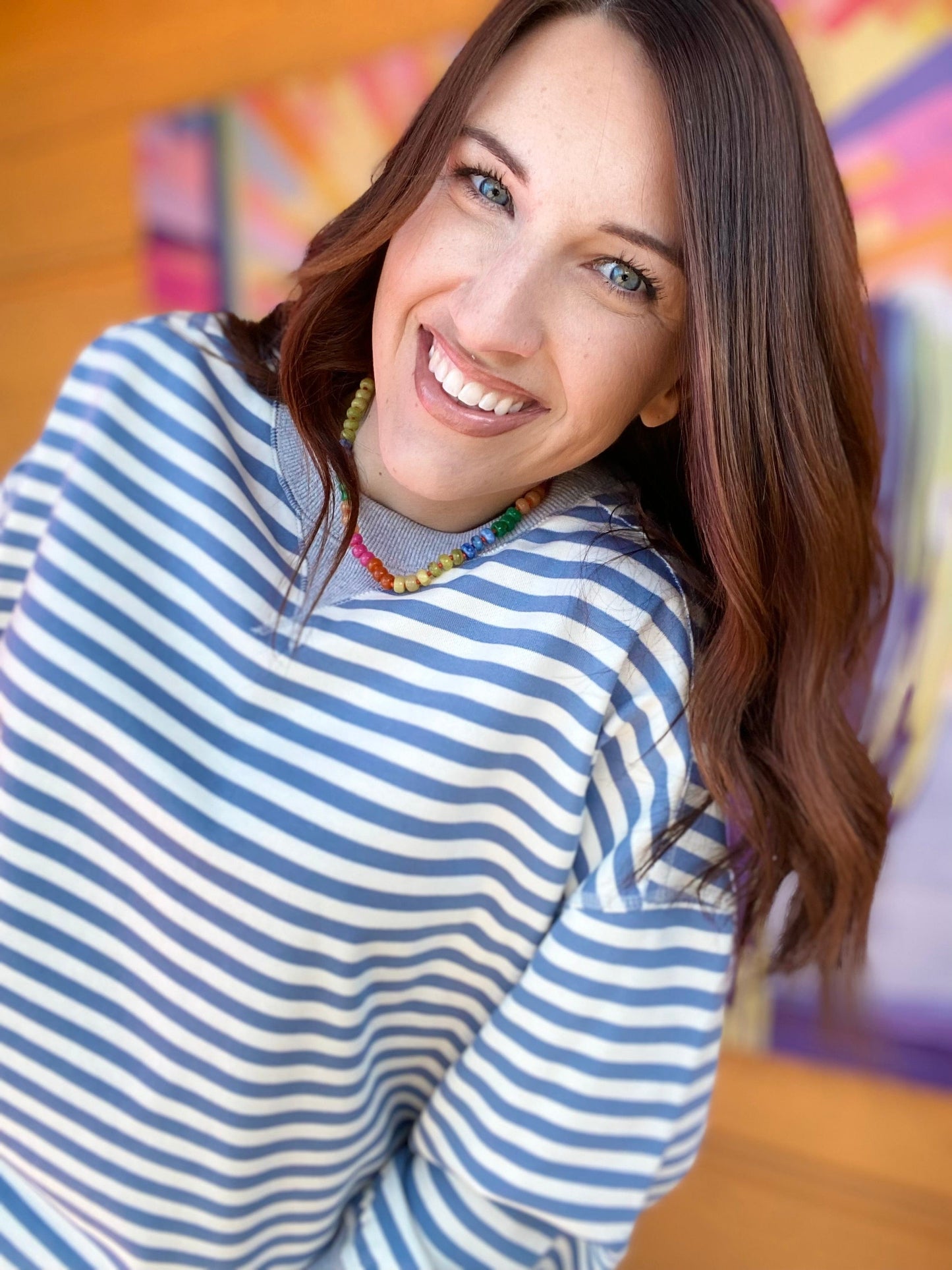 Shirts & Tops Thalia Striped Pullover- Blue and Gray