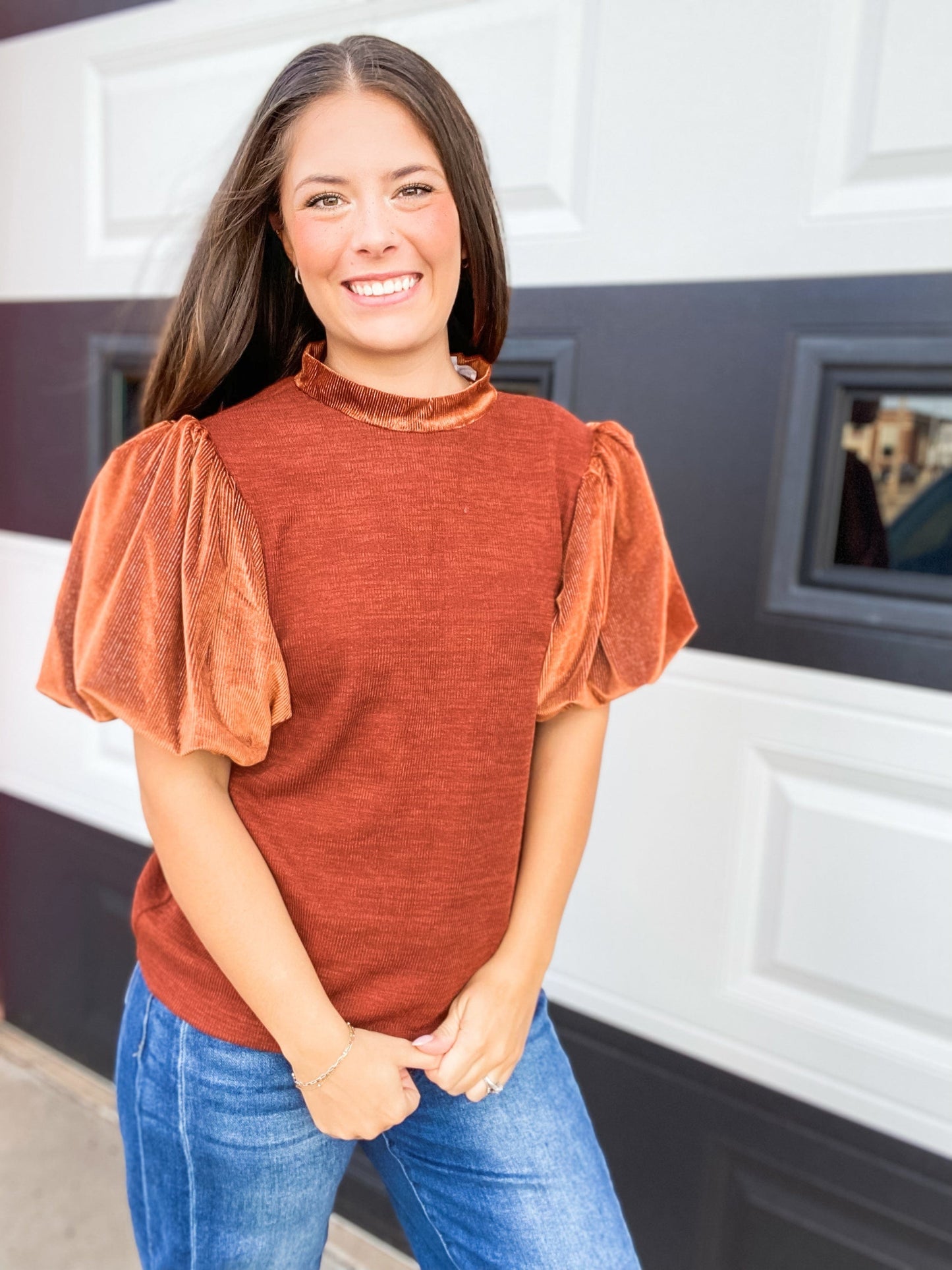 Tops THML Pumpkin Puff Sleeve Blouse