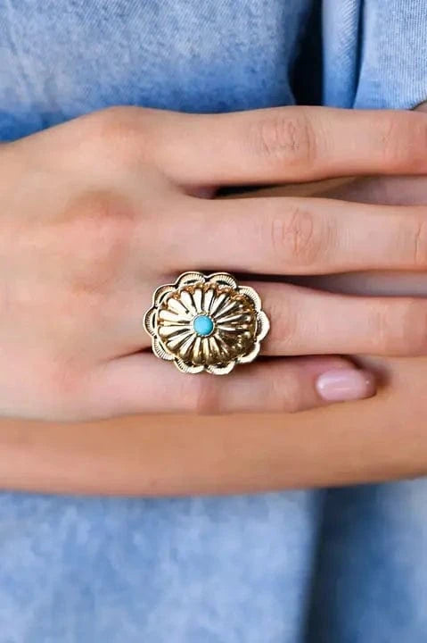 Rings Turquoise and Gold Concho Ring