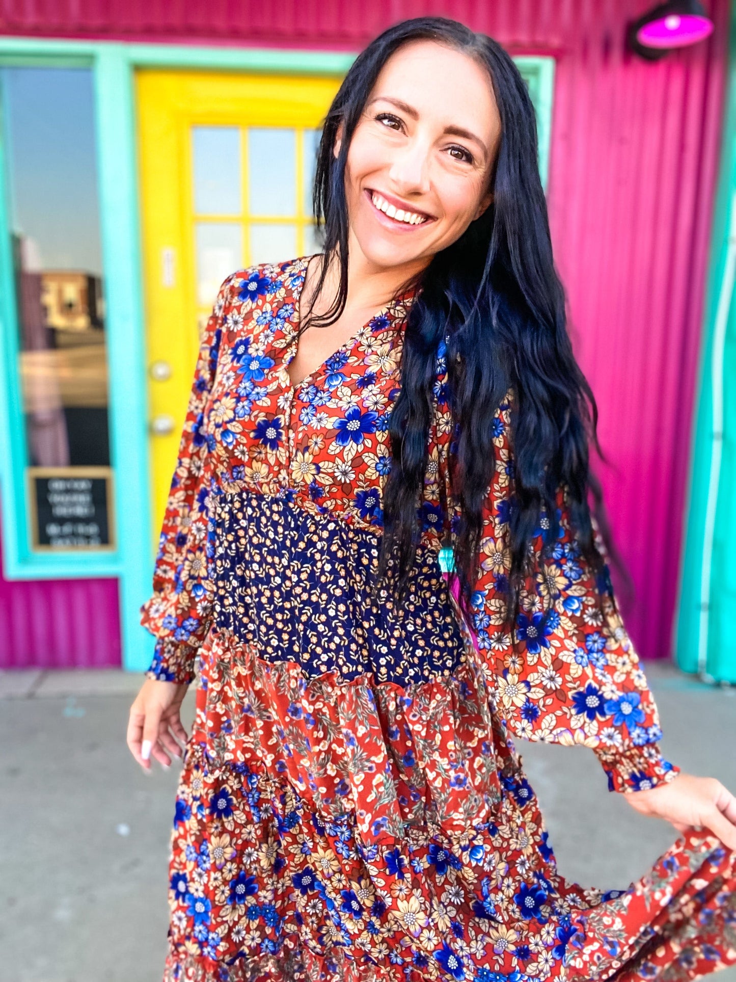 Dresses Umgee Fall Boho Dress- Brick Red Mix