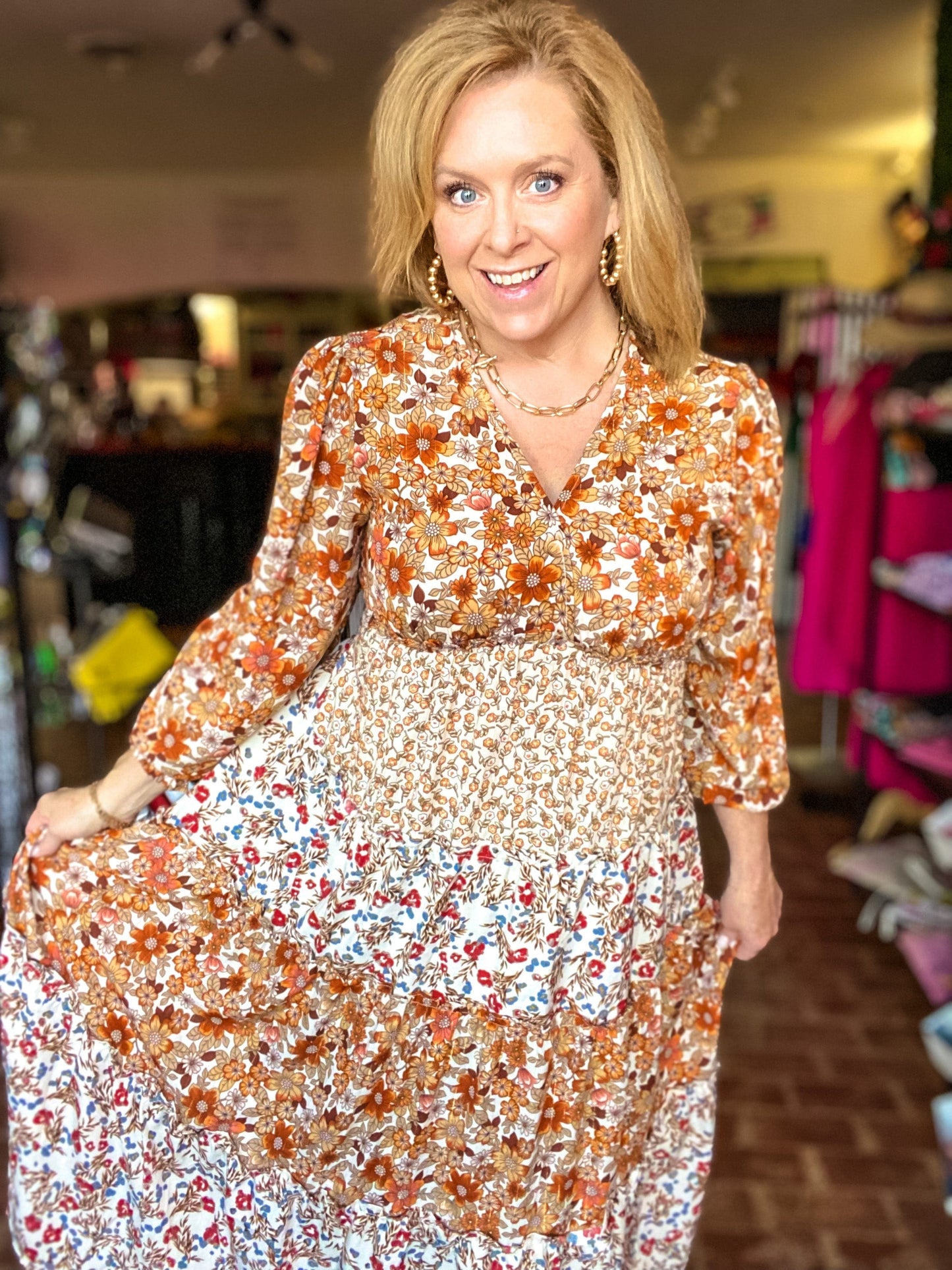 Dresses Umgee Fall Boho Dress- Orange Mix