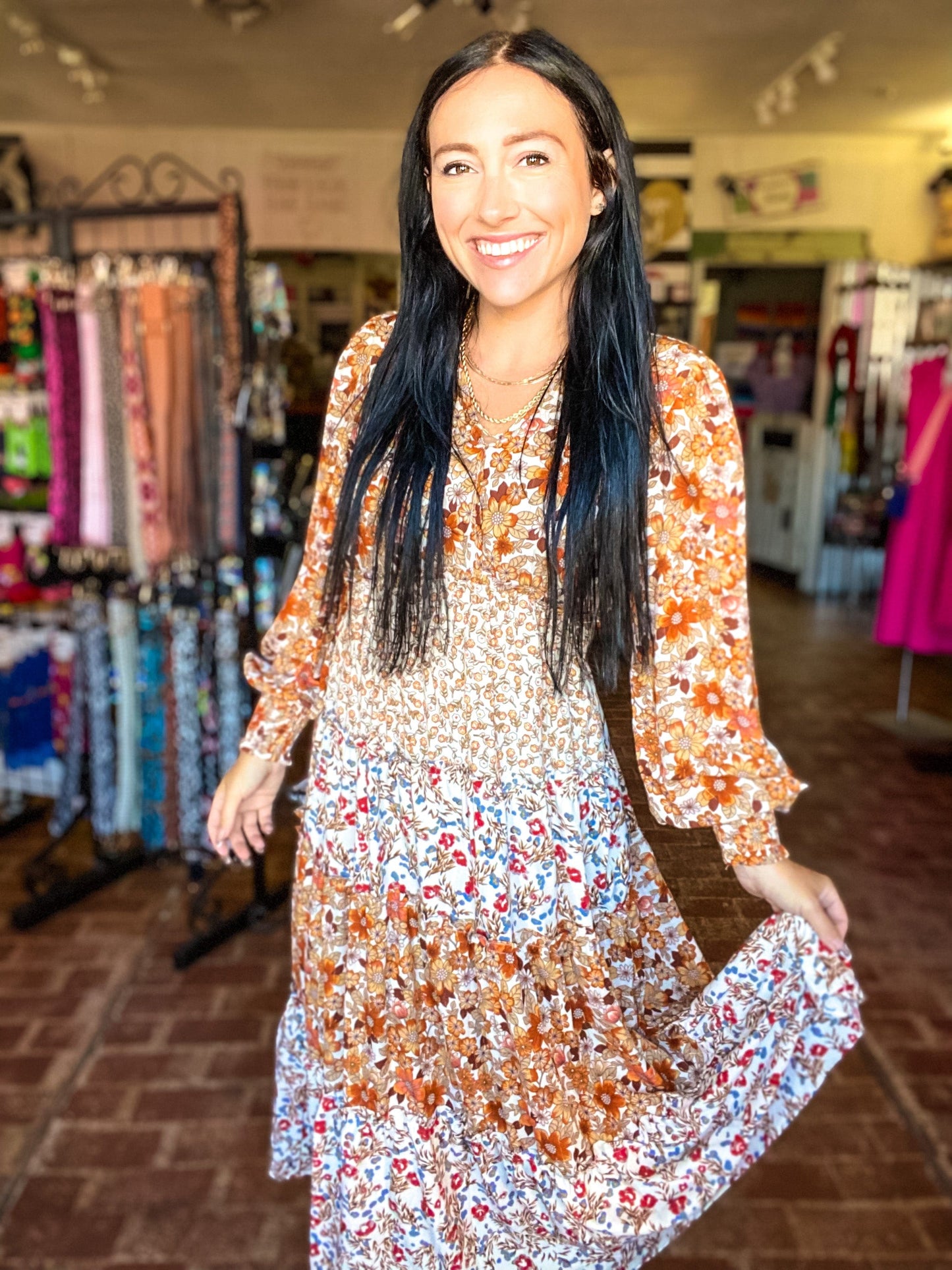 Dresses Umgee Fall Boho Dress- Orange Mix