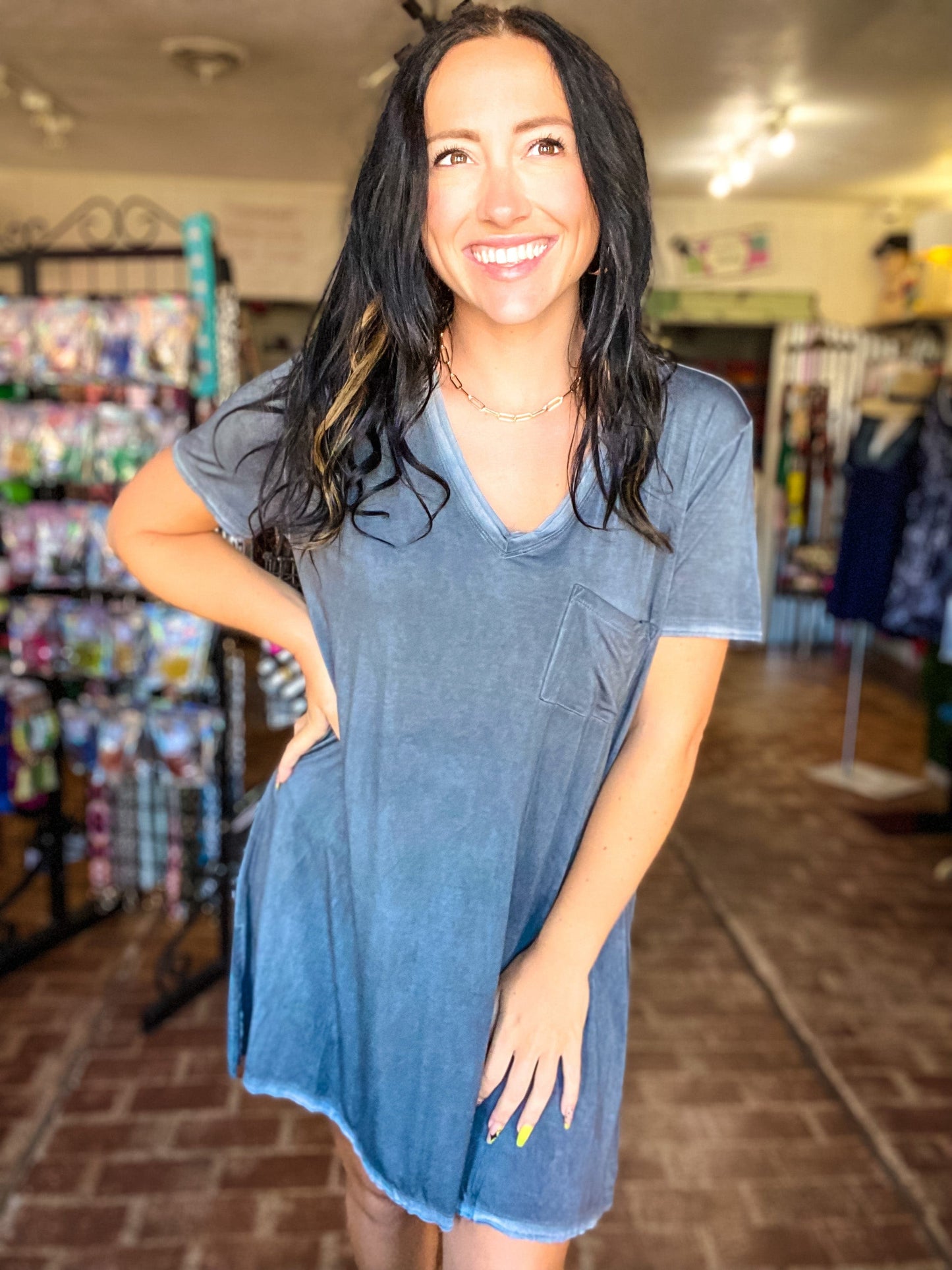 Dresses Umgee Raw Edge Tee Dress- Gray