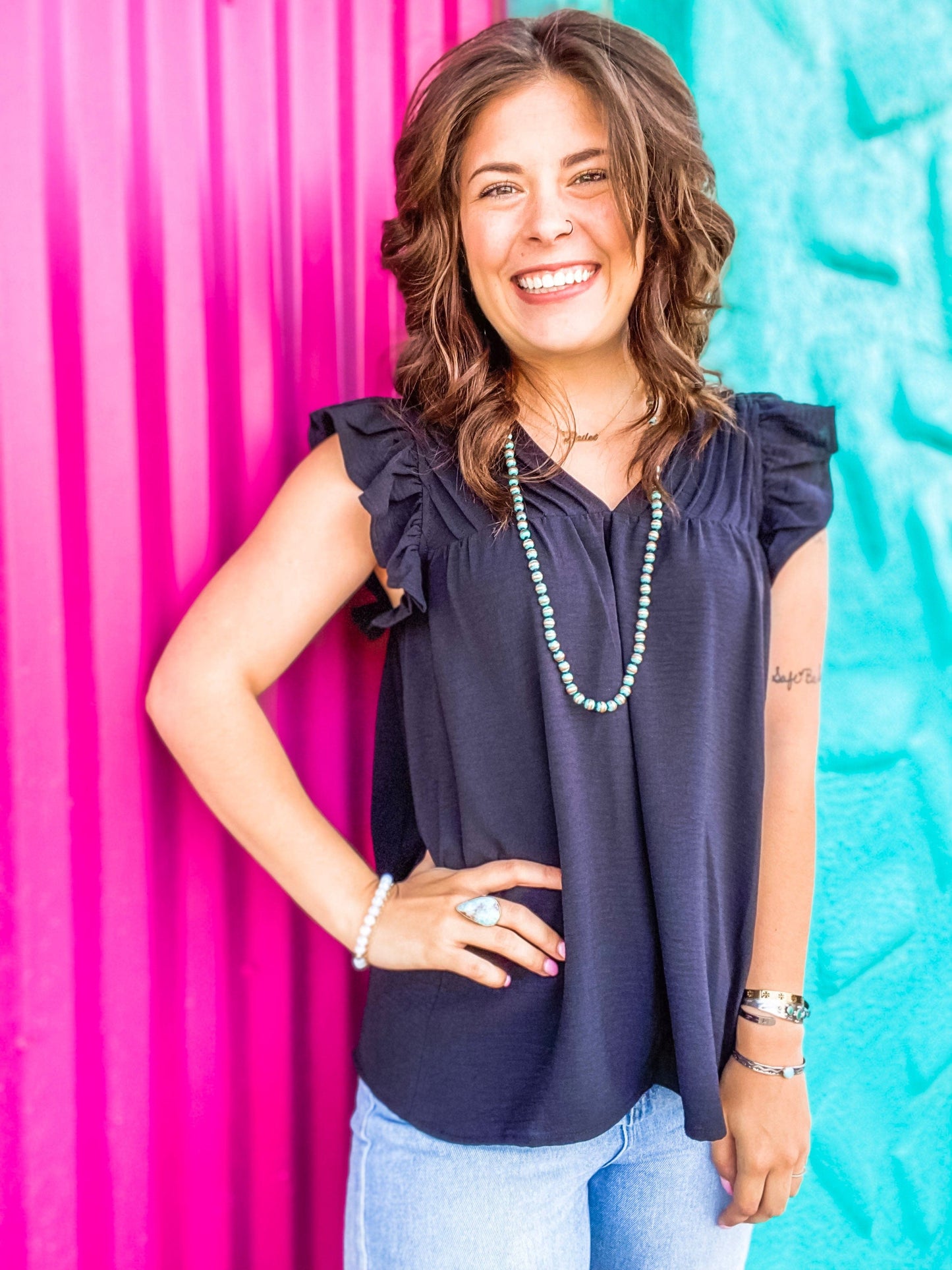 Tops Umgee Ruffle Sleeve Top in Black