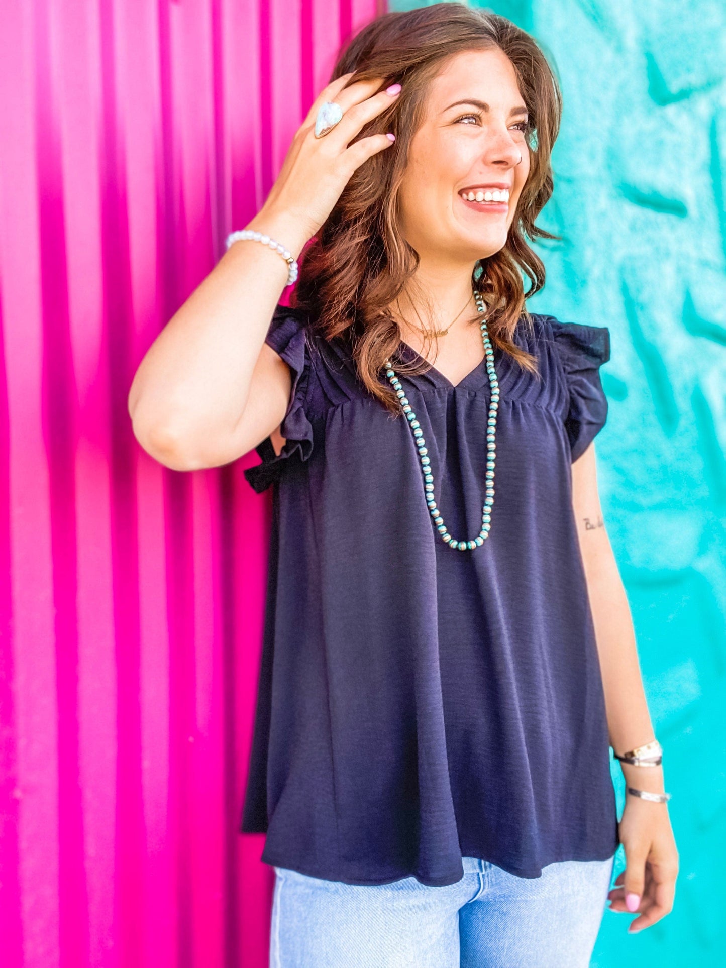 Tops Umgee Ruffle Sleeve Top in Black