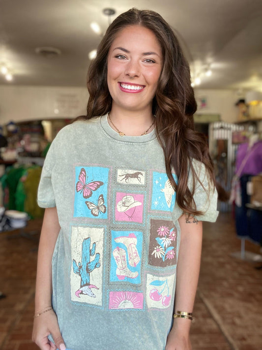 Graphic Tees Vintage Western Tee- Green