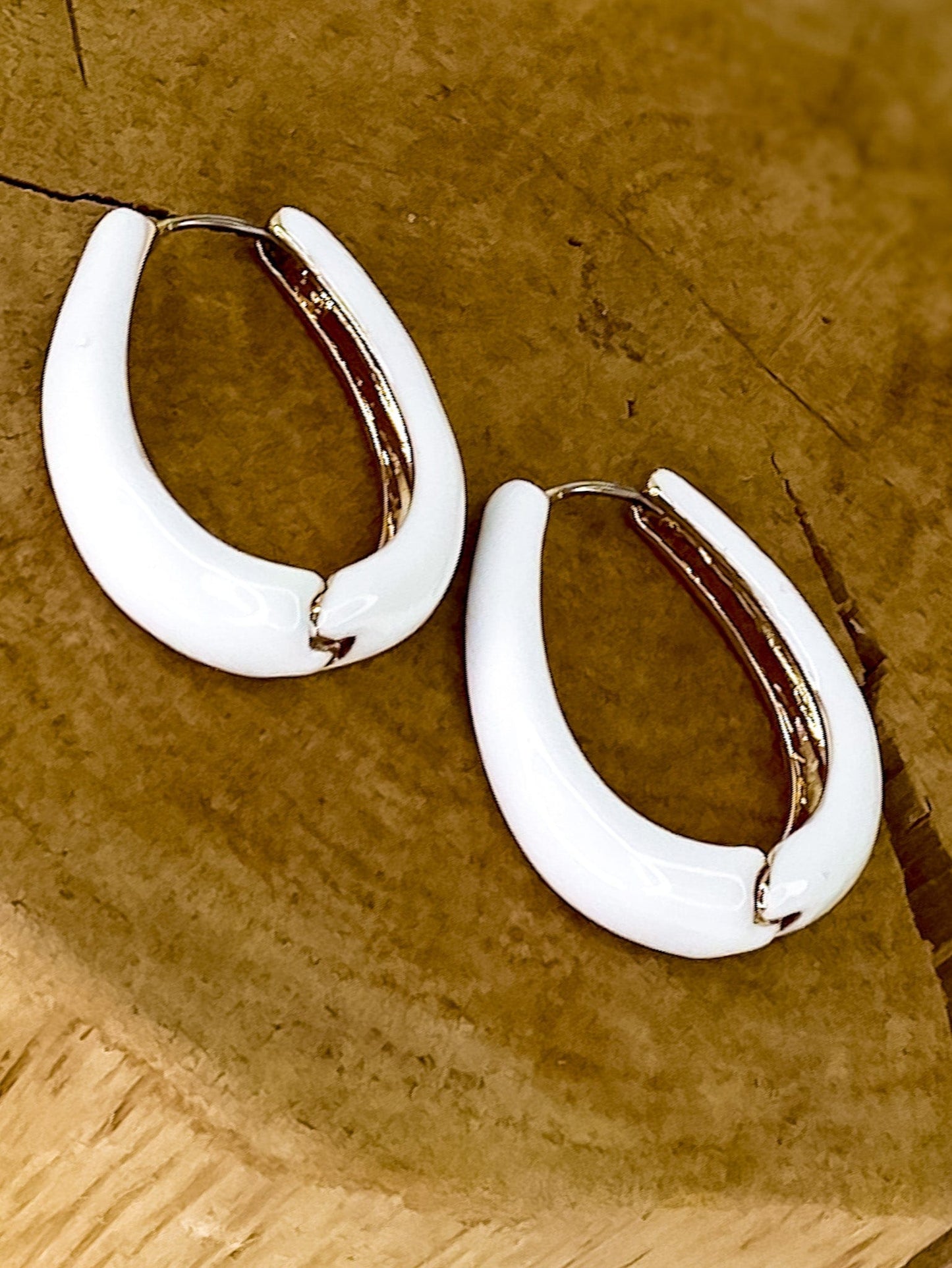 Earrings White Enamel Hoop
