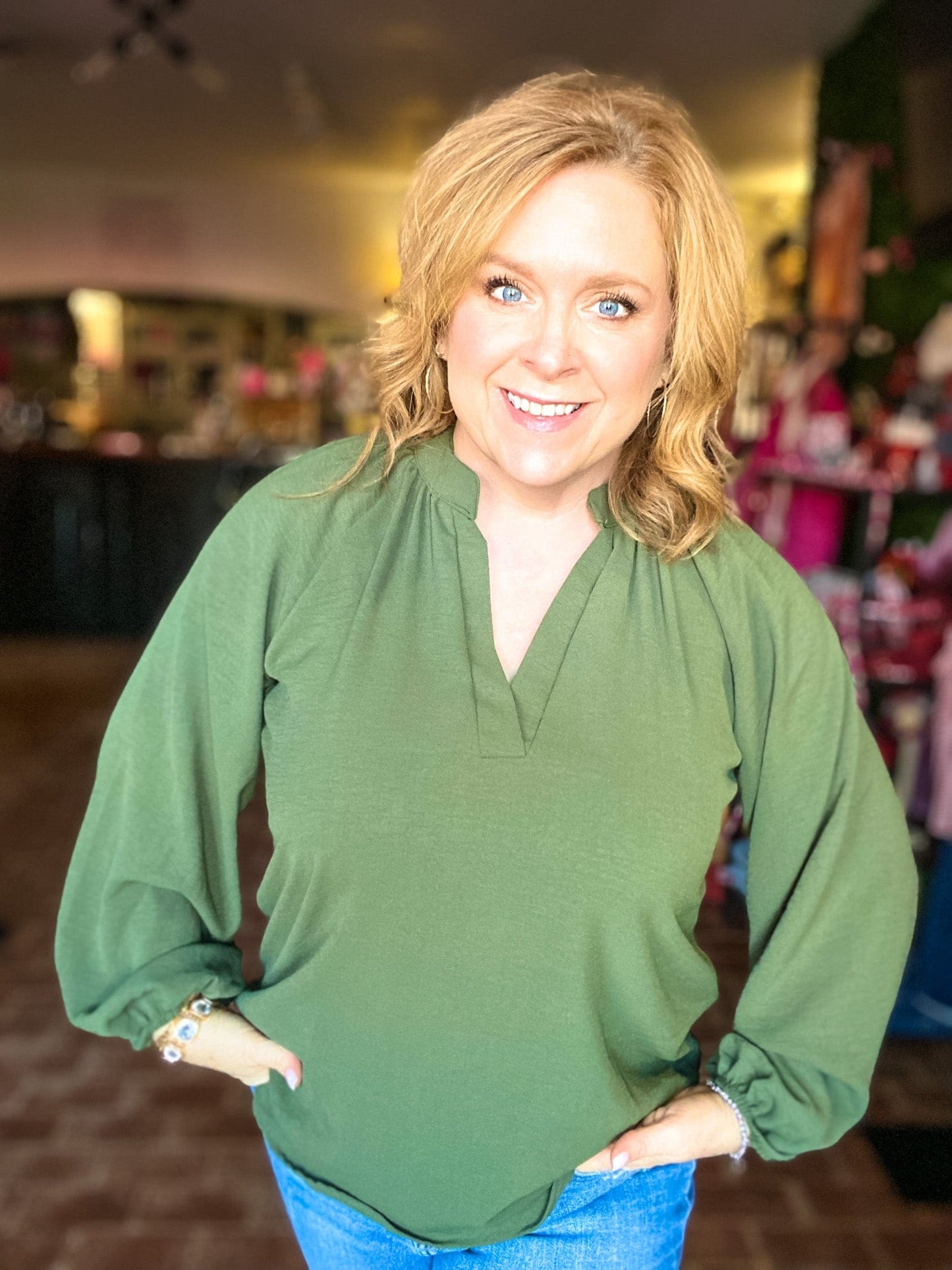 Tops Gabby Long Sleeve Top- Olive