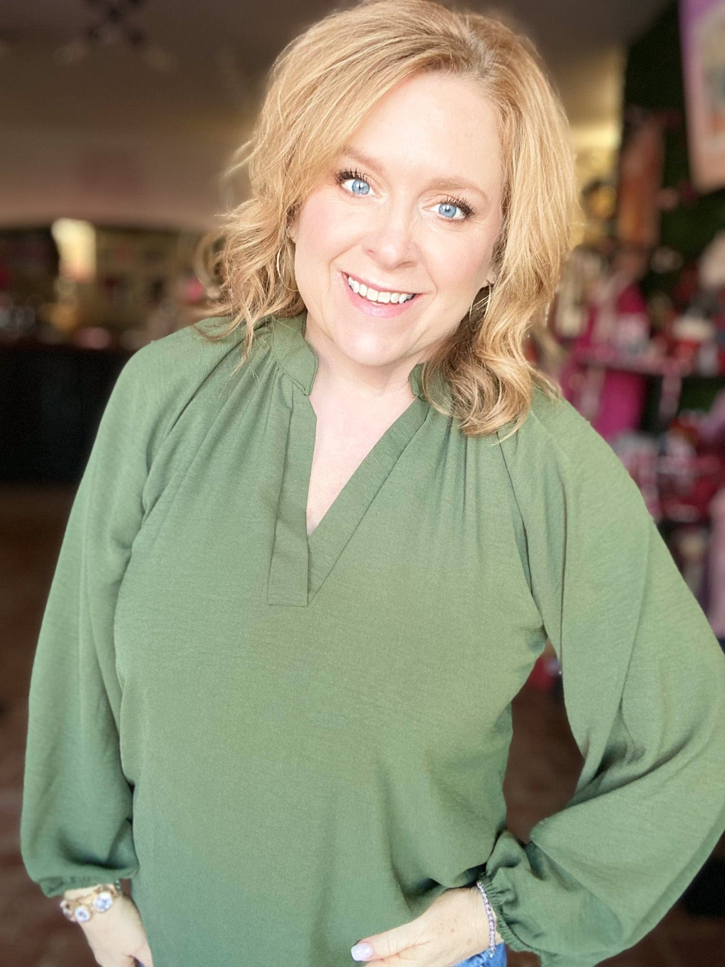 Tops Gabby Long Sleeve Top- Olive