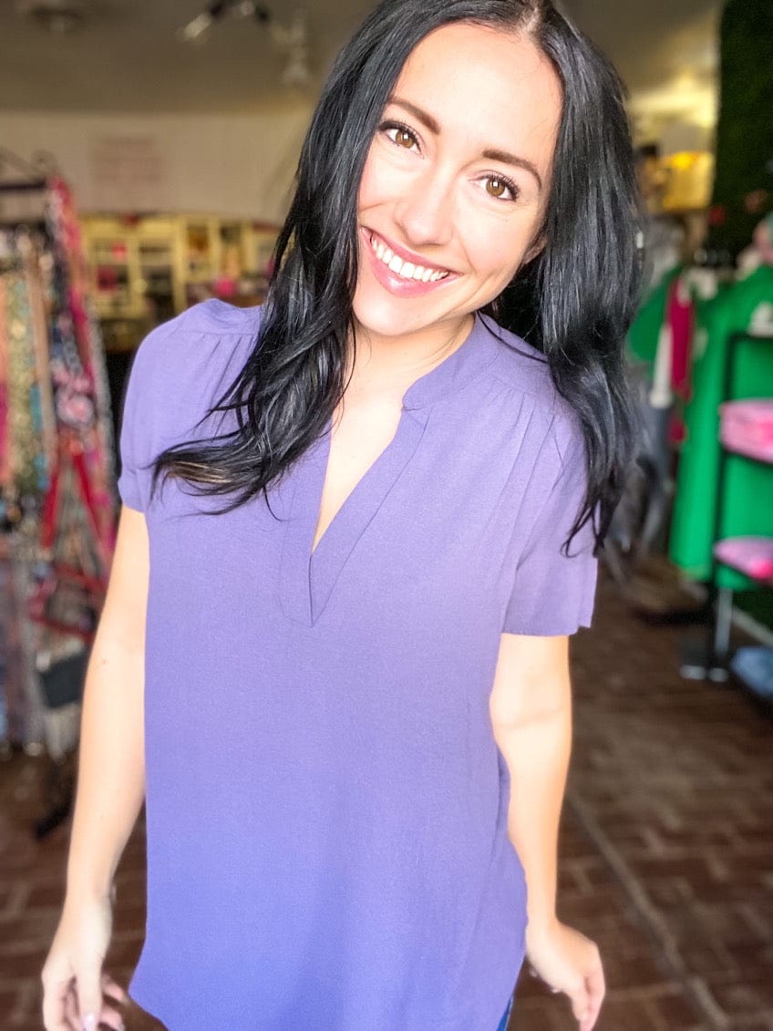 Tops Gabby V-neck Top-Gray