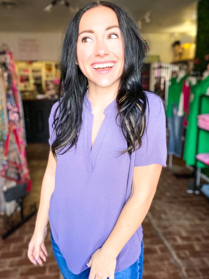 Tops Gabby V-neck Top-Gray