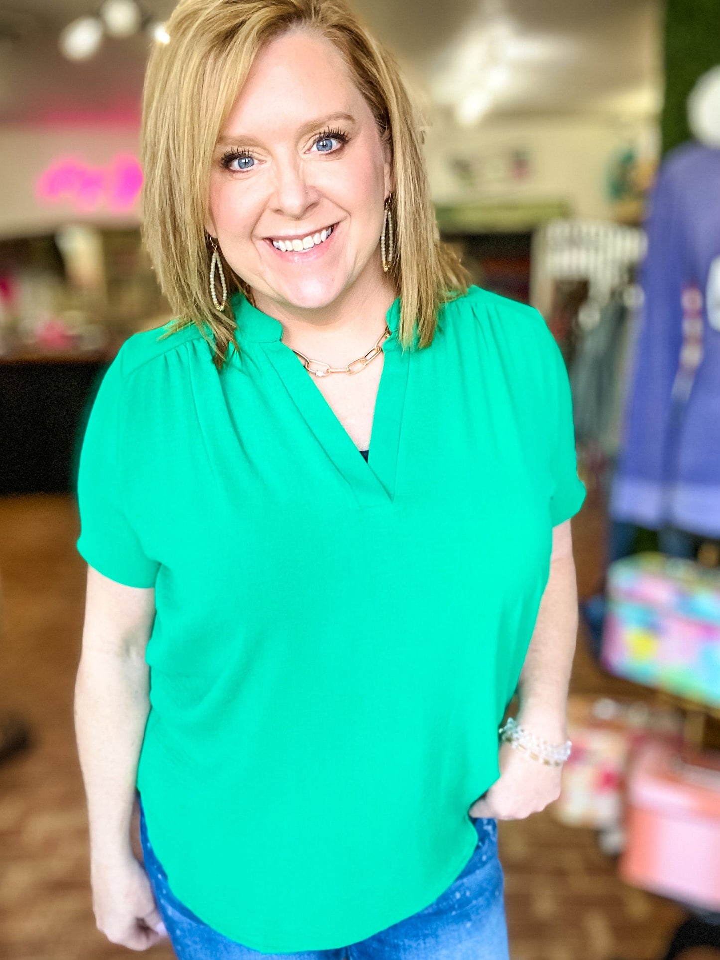 Tops Gabby V-neck Top-Kelly Green