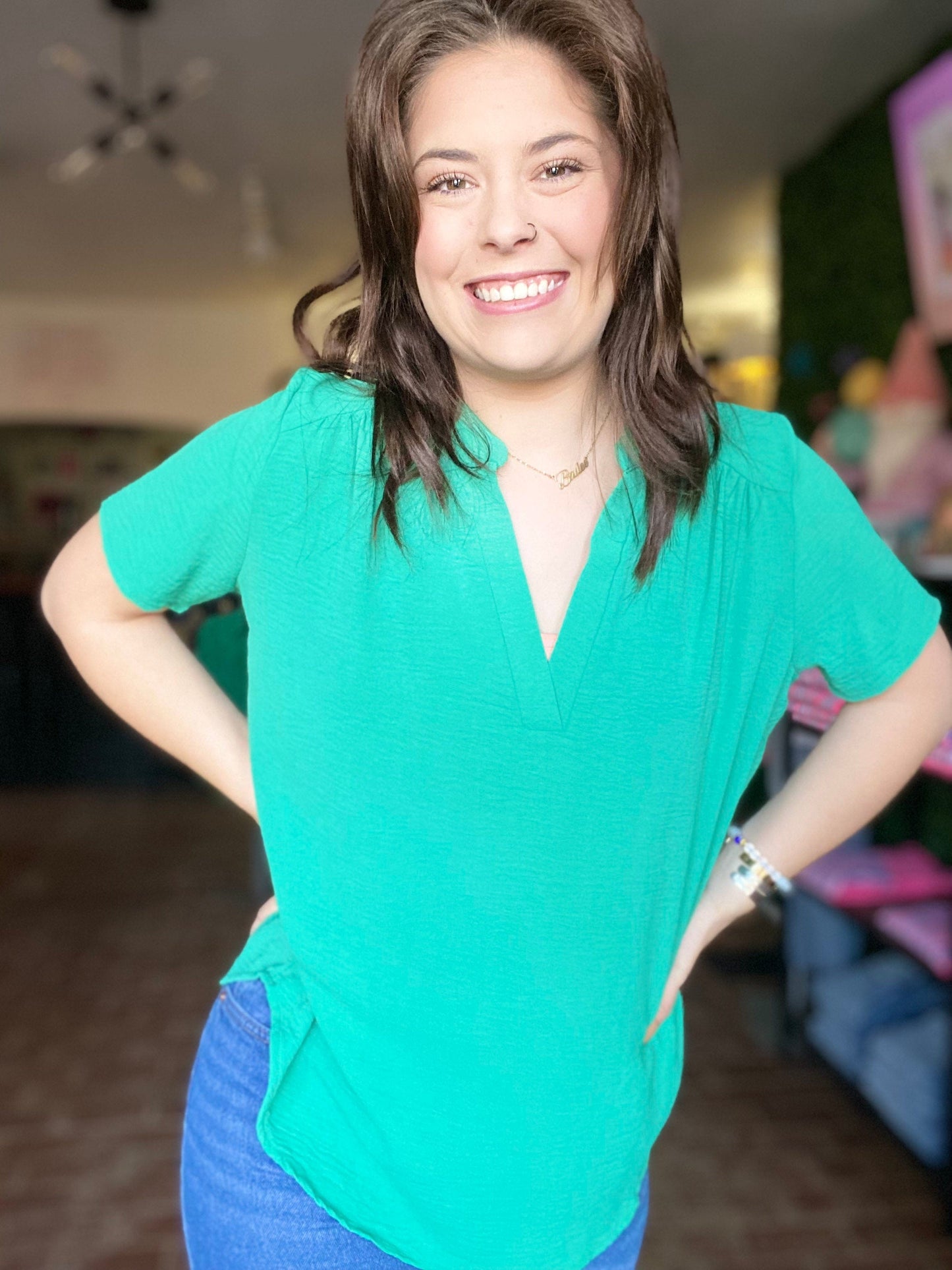 Tops Gabby V-neck Top-Kelly Green