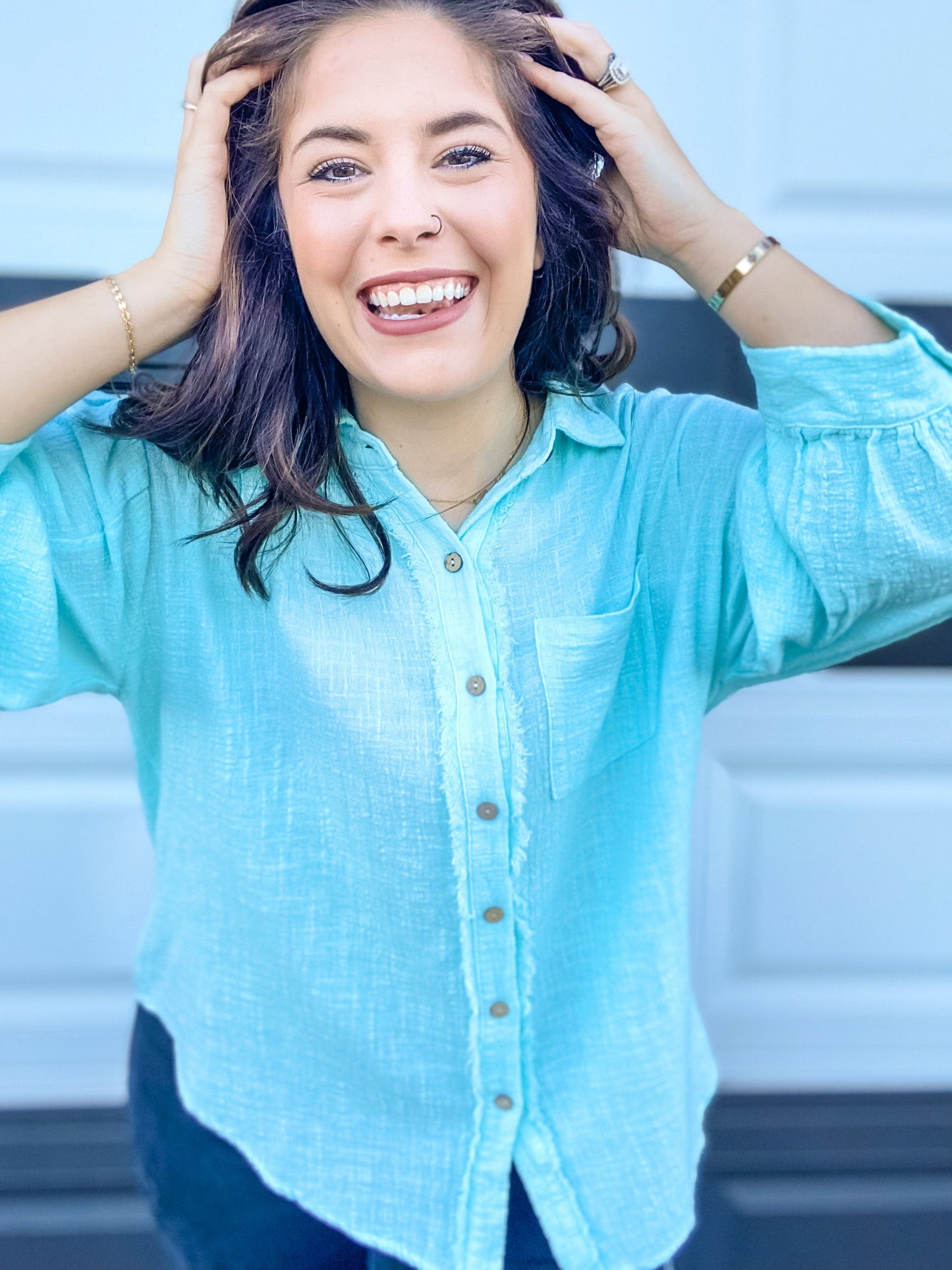 Tops Gidget Gauze Blouse- Ocean Blue