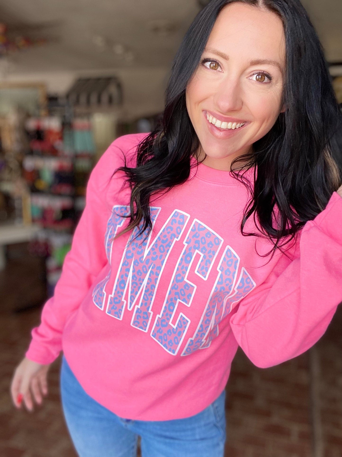 Graphic Tees Leopard Amen Sweatshirt