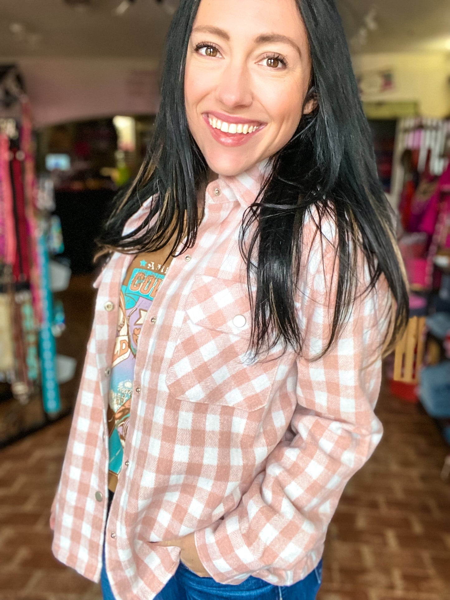 Outerwear Pastel Pink Gingham Button Down