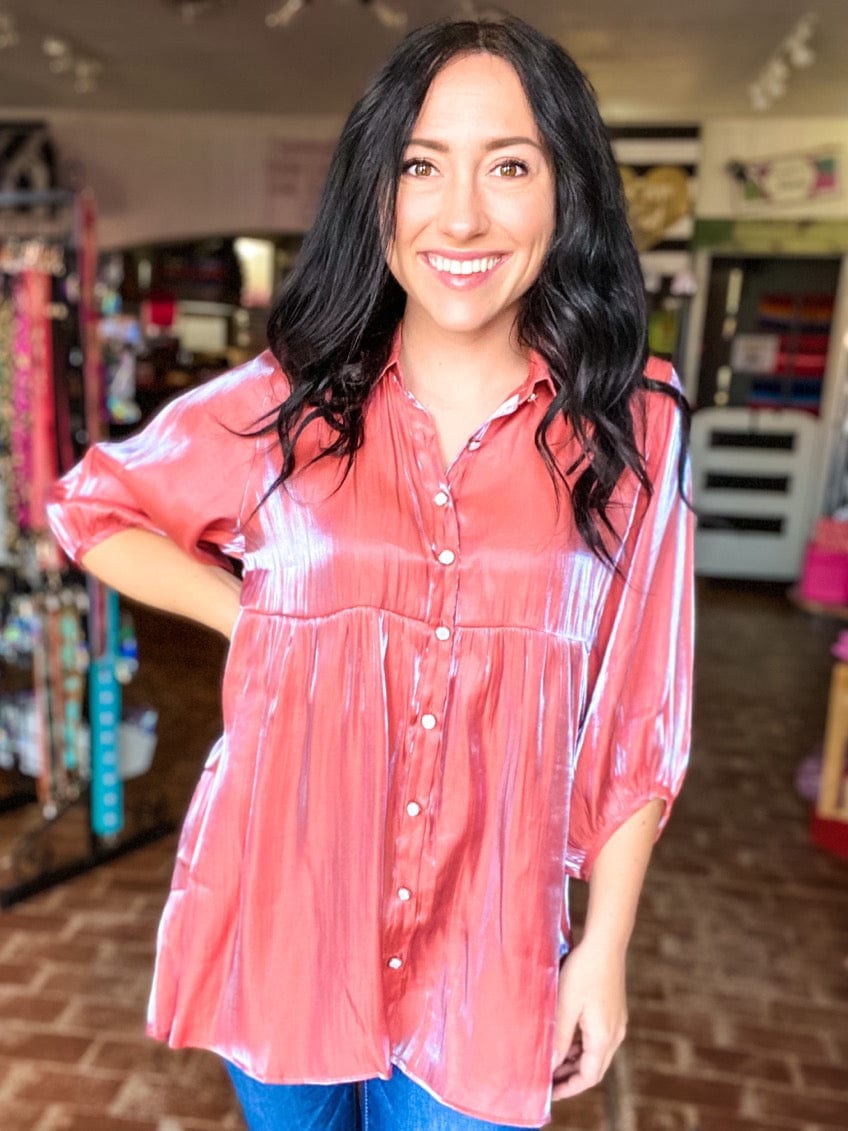 Tops Seely Shimmer Blouse- Salmon