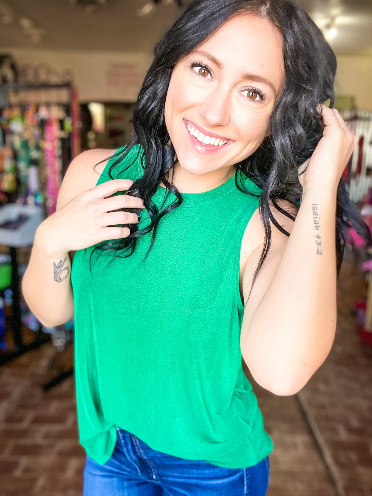 sweatshirt Slinky Sleeveless Top- Green