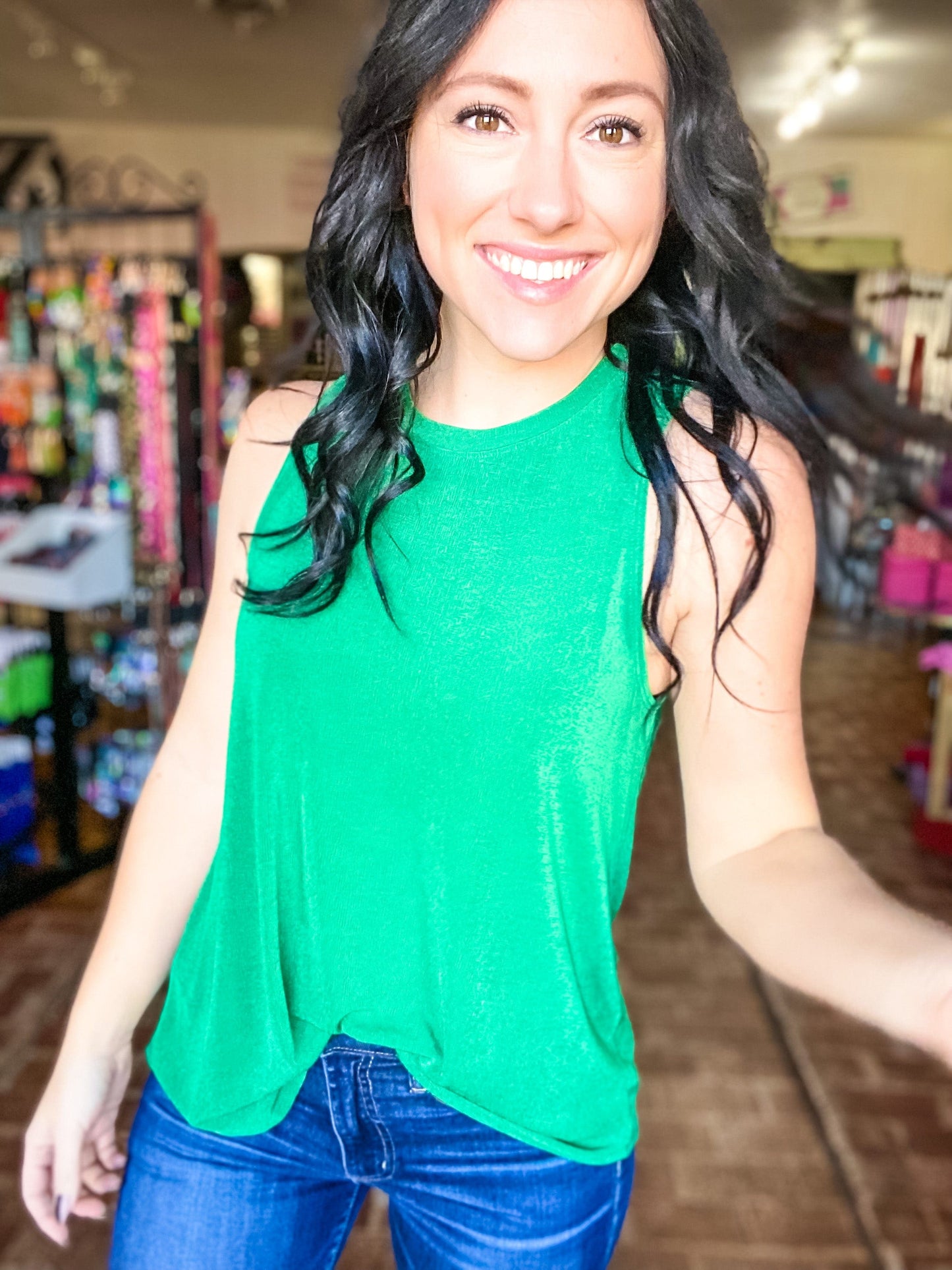 sweatshirt Slinky Sleeveless Top- Green