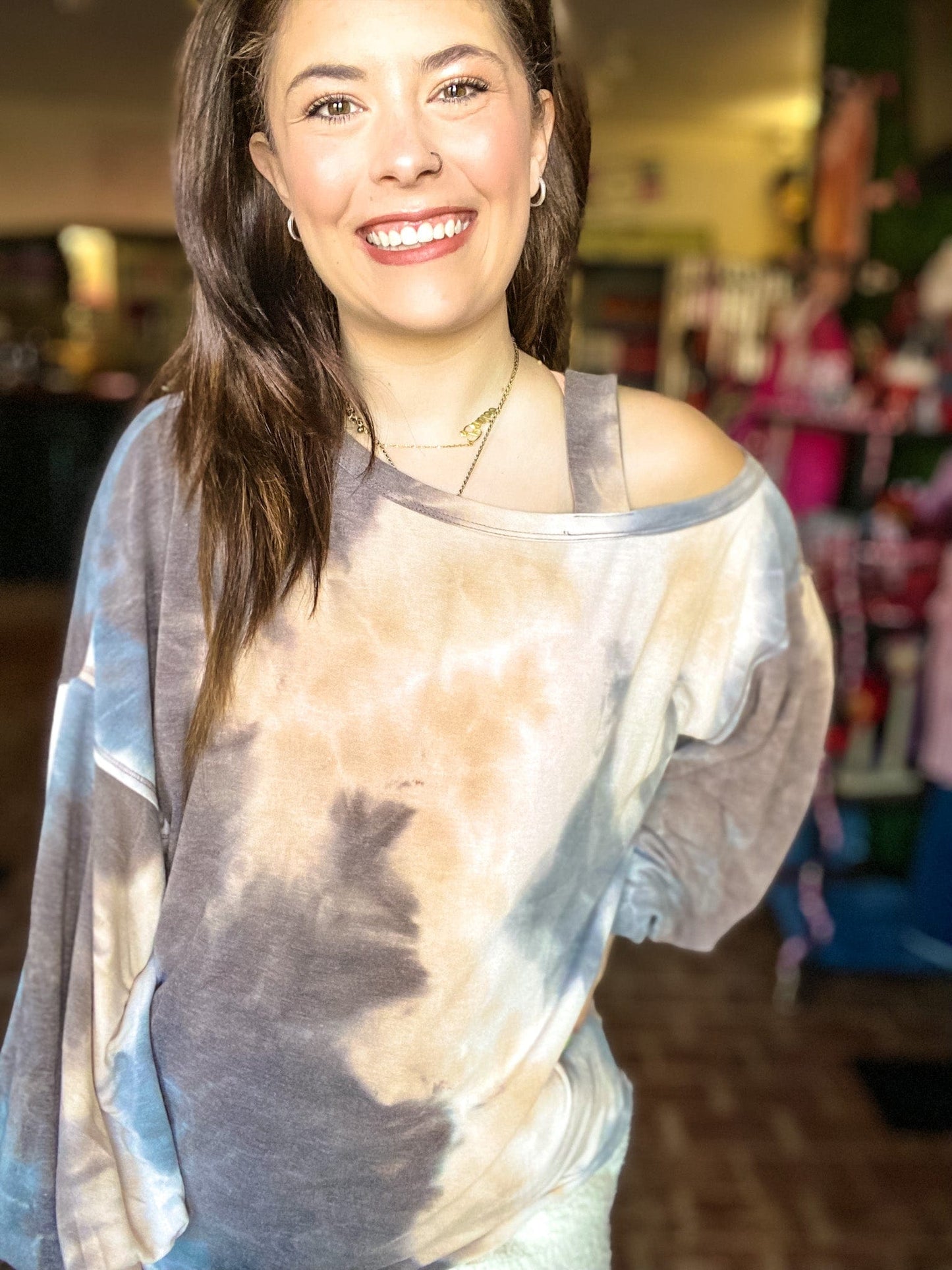Tops Tie Dye Off Shoulder Pullover