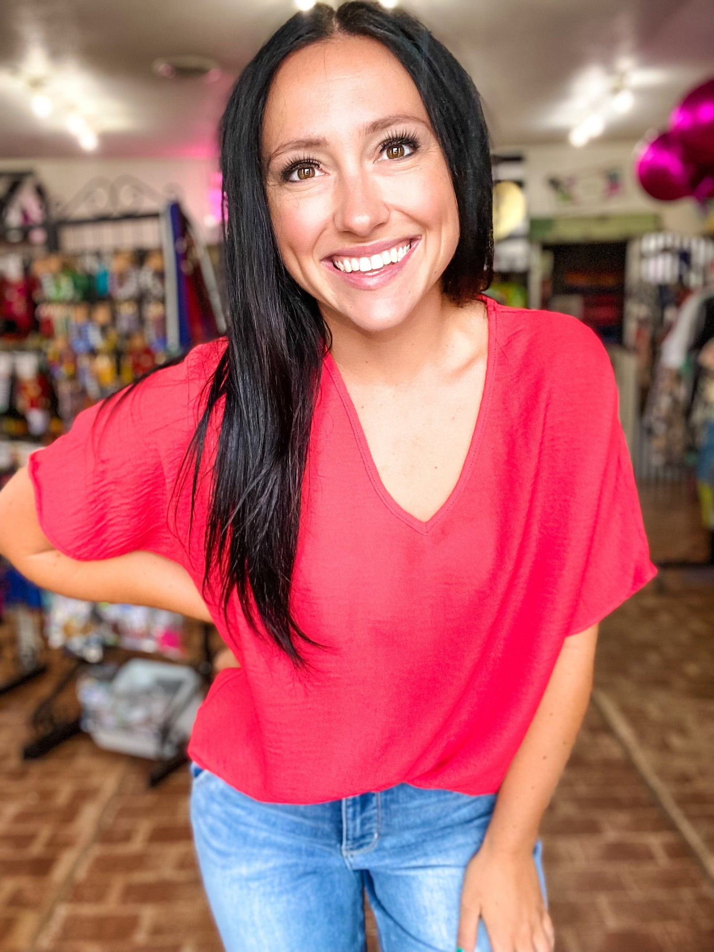 Shirts & Tops Vera V-neck Top- Tomato
