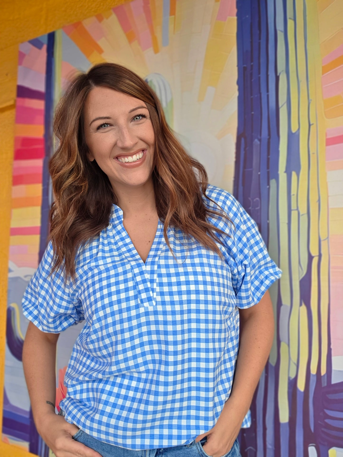 Tonya Gingham Blouse- Blue