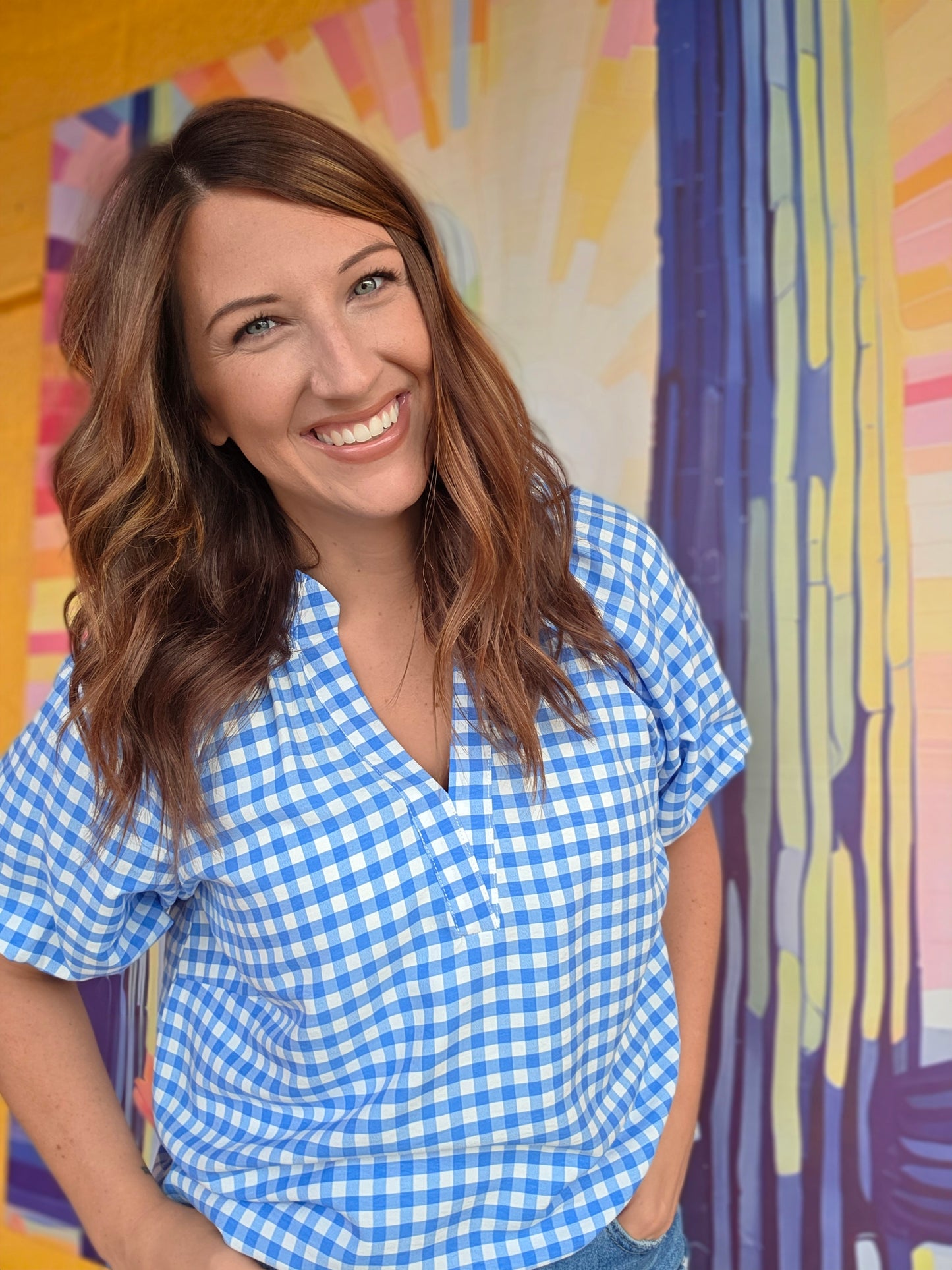 Tonya Gingham Blouse- Blue