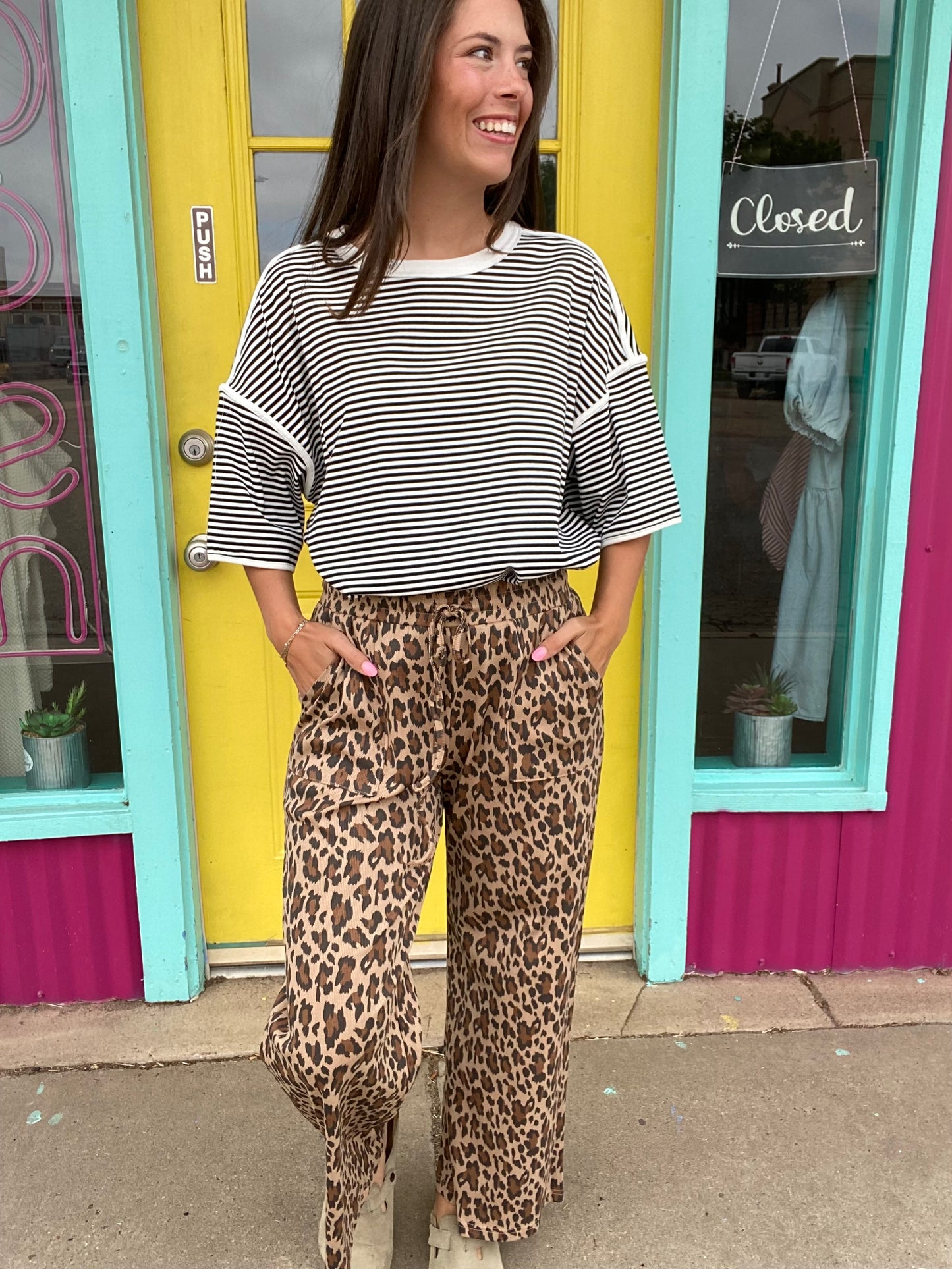 Totally Casual Leopard Print Ribbed Pant