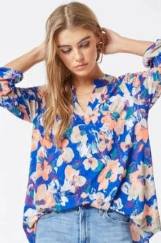 Lizzy Curvy Royal Blue Floral Top