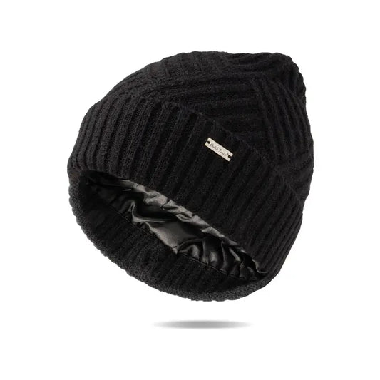 Black Satin Lined Beanie