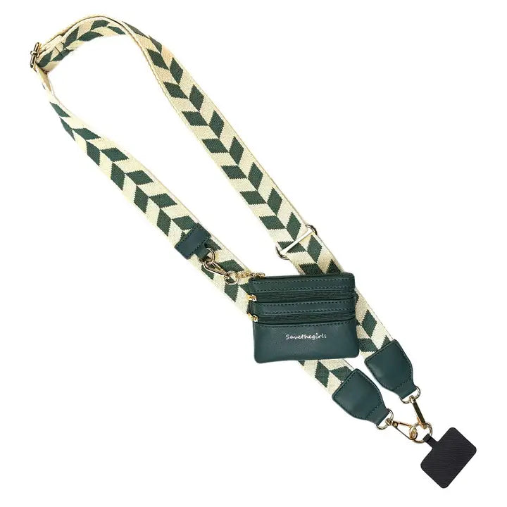 Clip & Go Crossbody Strap with Pouch - Green and Cream