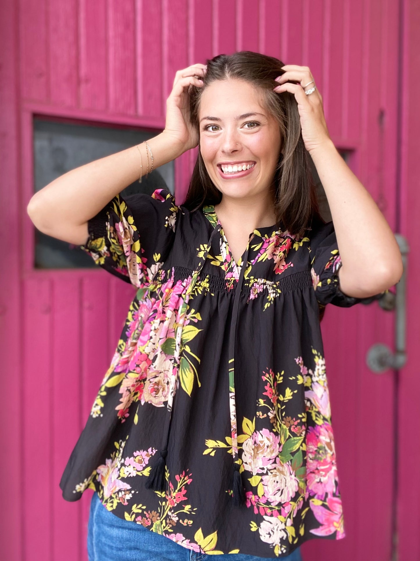Black Floral Print Blouse
