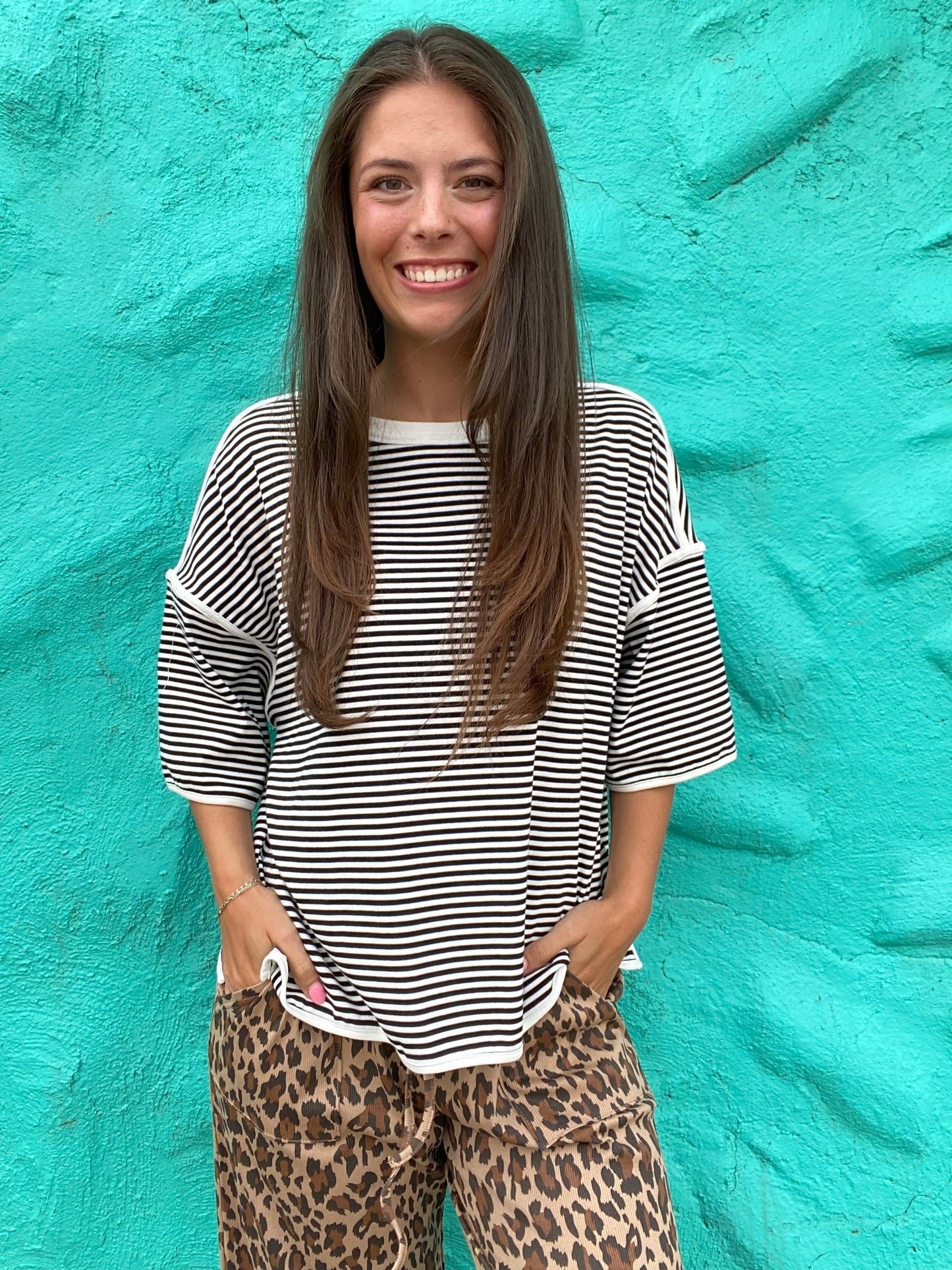Jessica Stripe Tee-Black