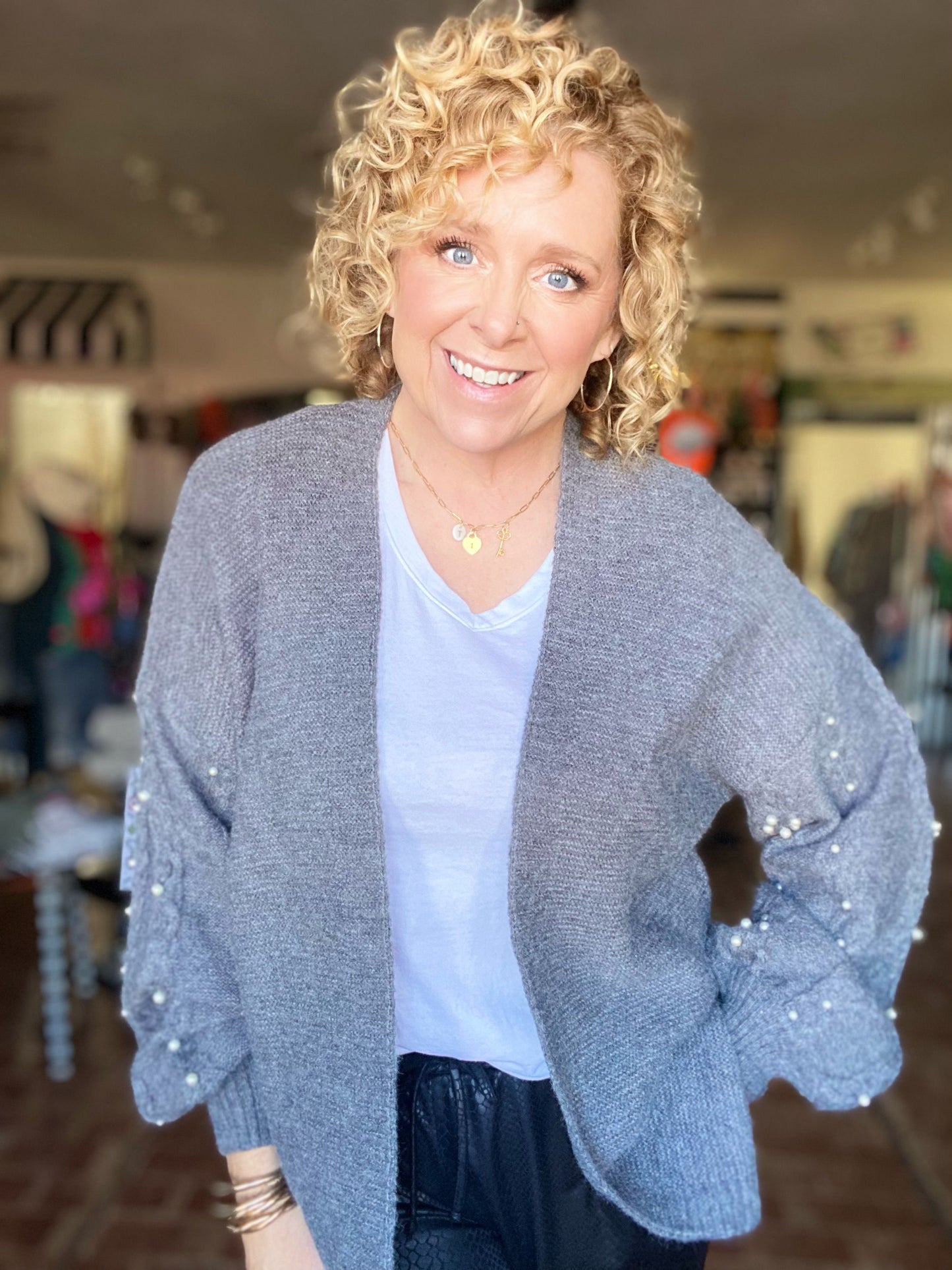 Pearly Girl Fancy Cardi-Charcoal