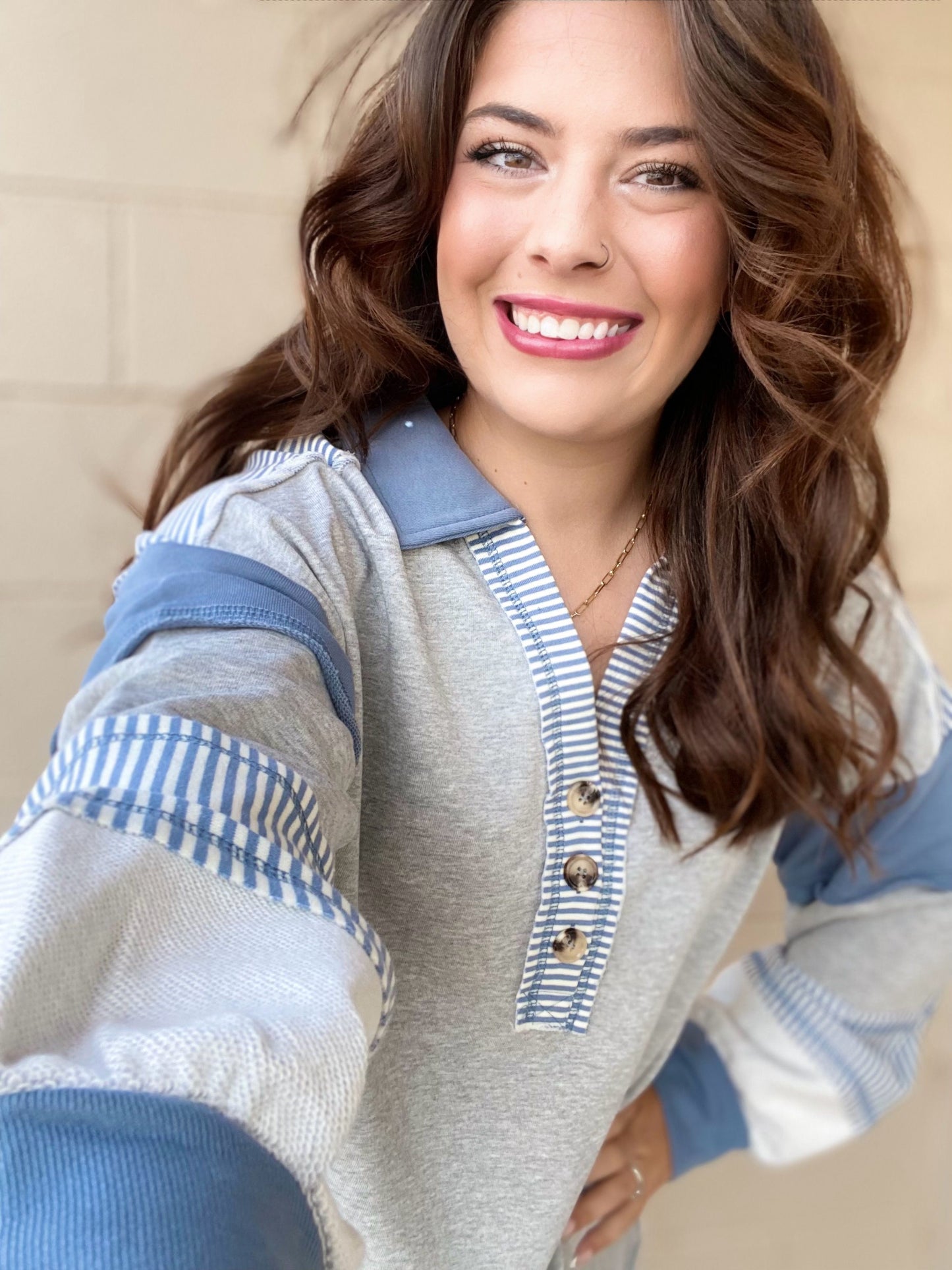 Traci Striped Pullover- Gray & Blue