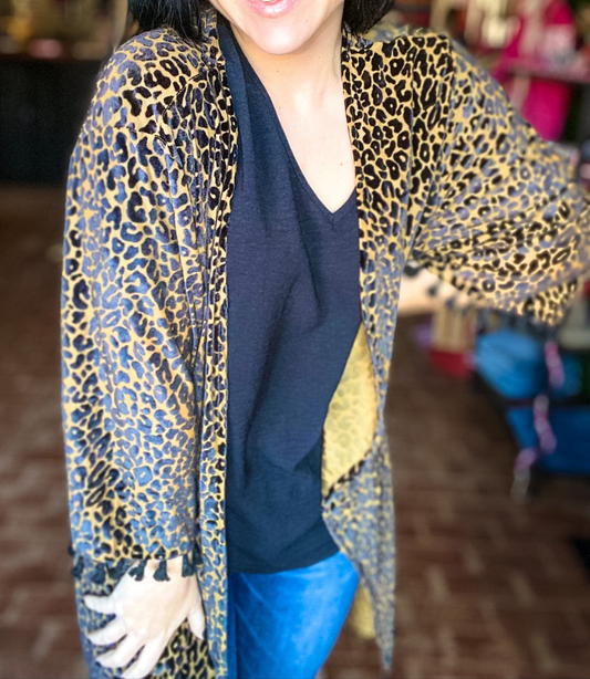 Velvet Leopard Kimono-Tan