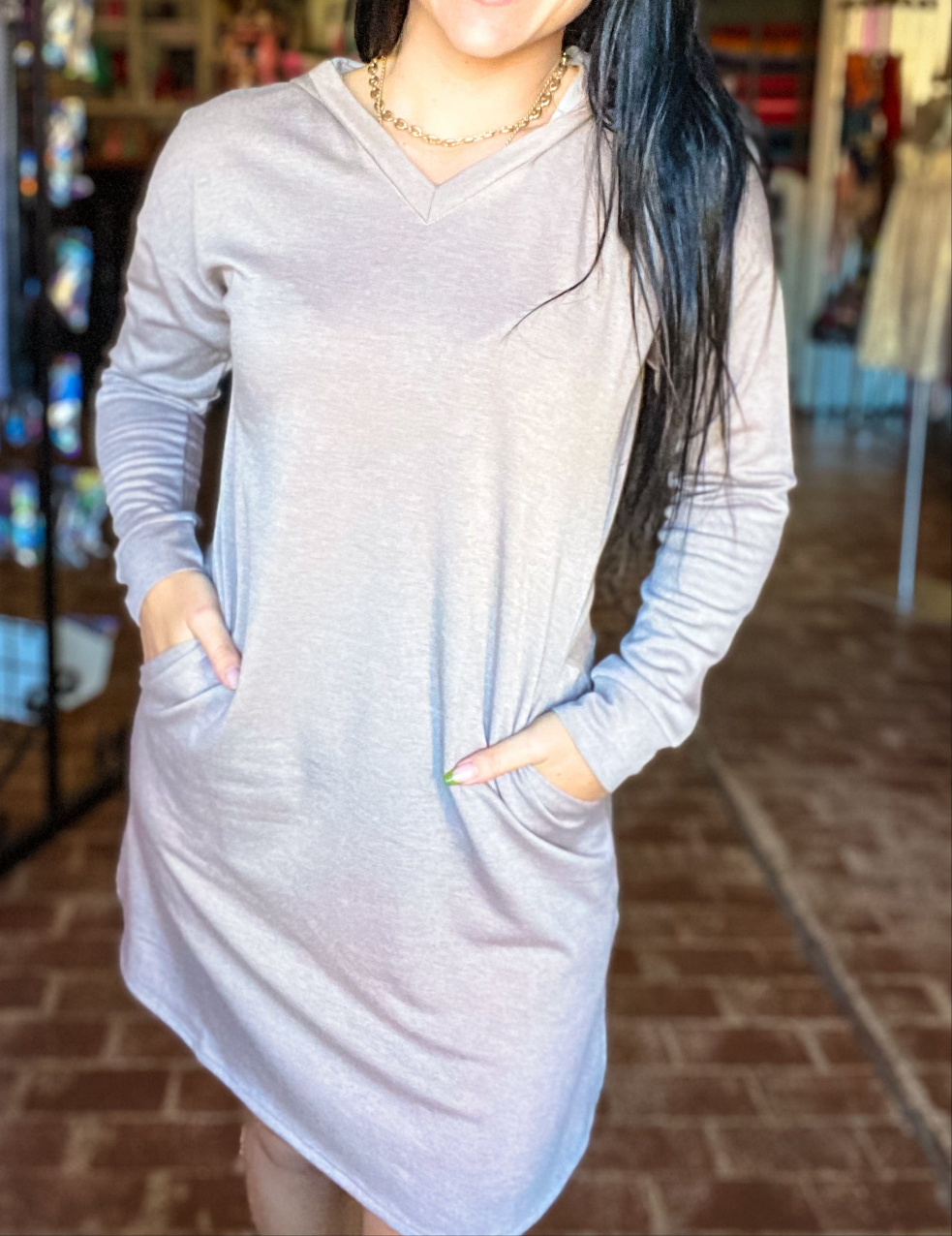 Hoodie Tee Dress- Taupe