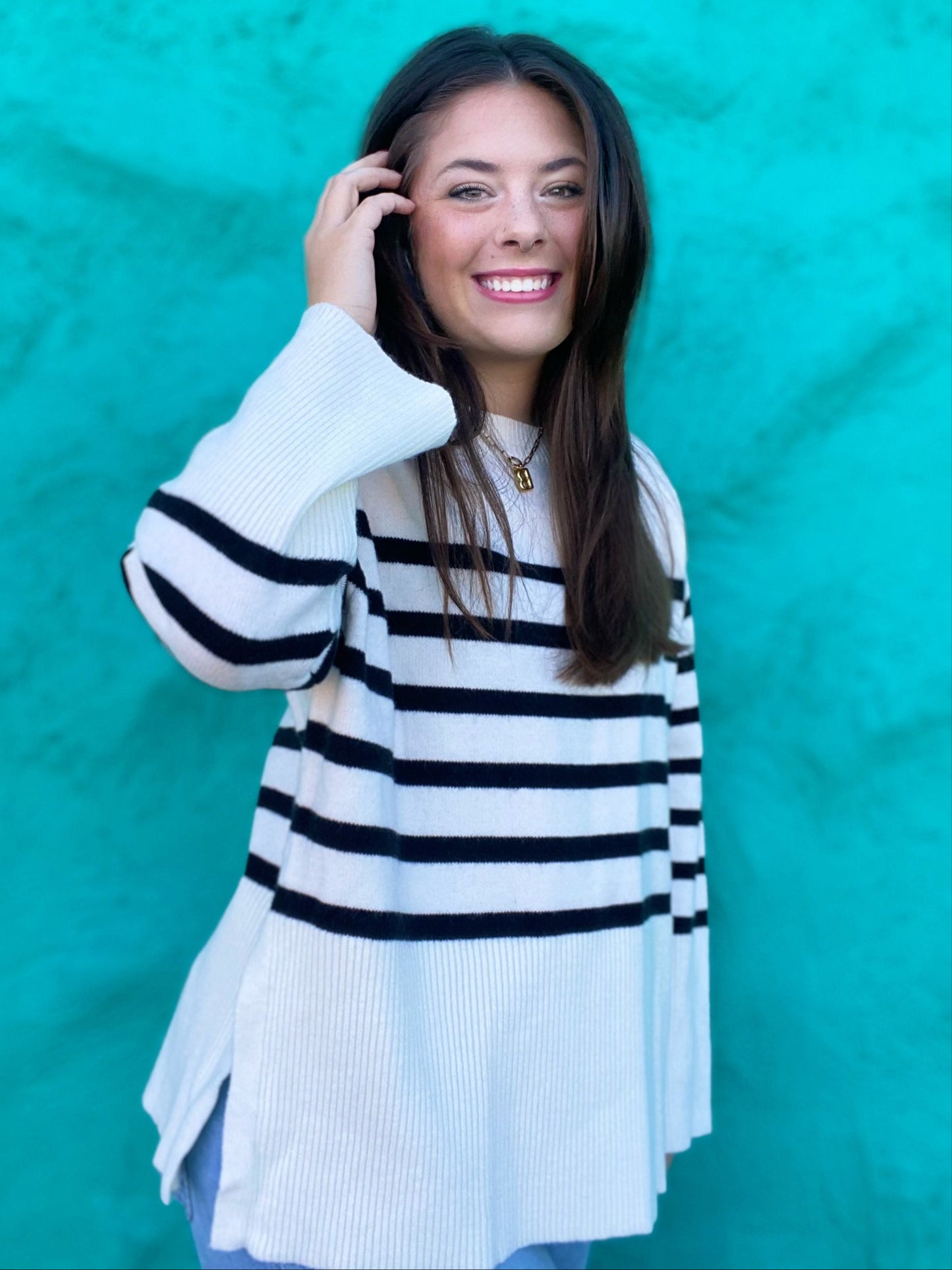 Marlee Stripe Sweater- White