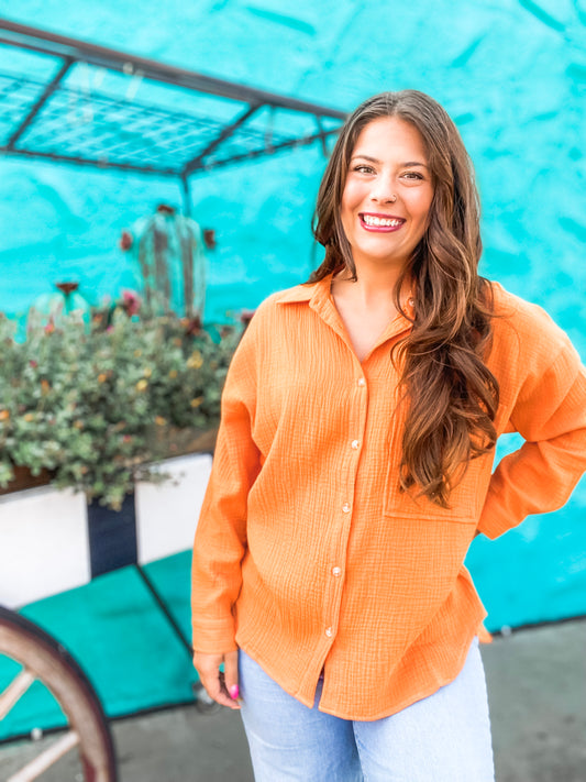 Gauzy Button Down- Dreamsicle