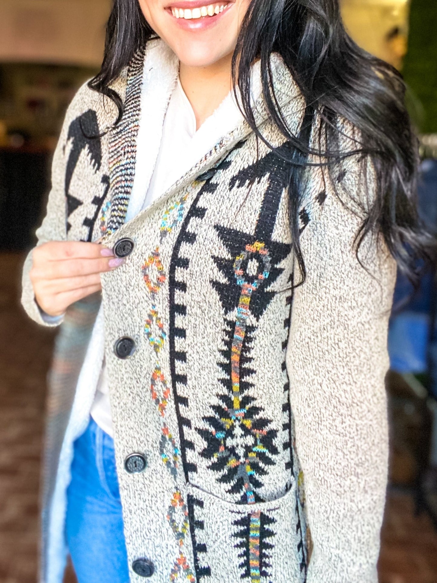 Outerwear Aztec Cardigan with Sherpa Lining