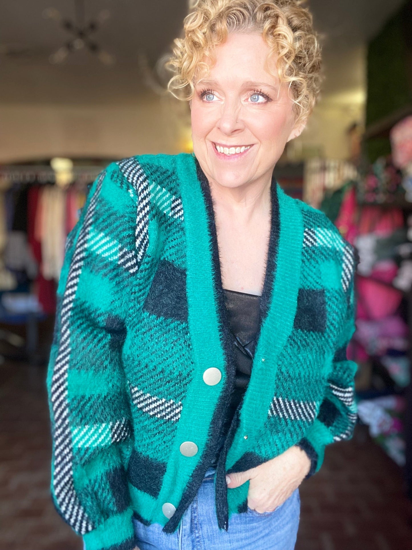 Tops Bella Plaid Cardi