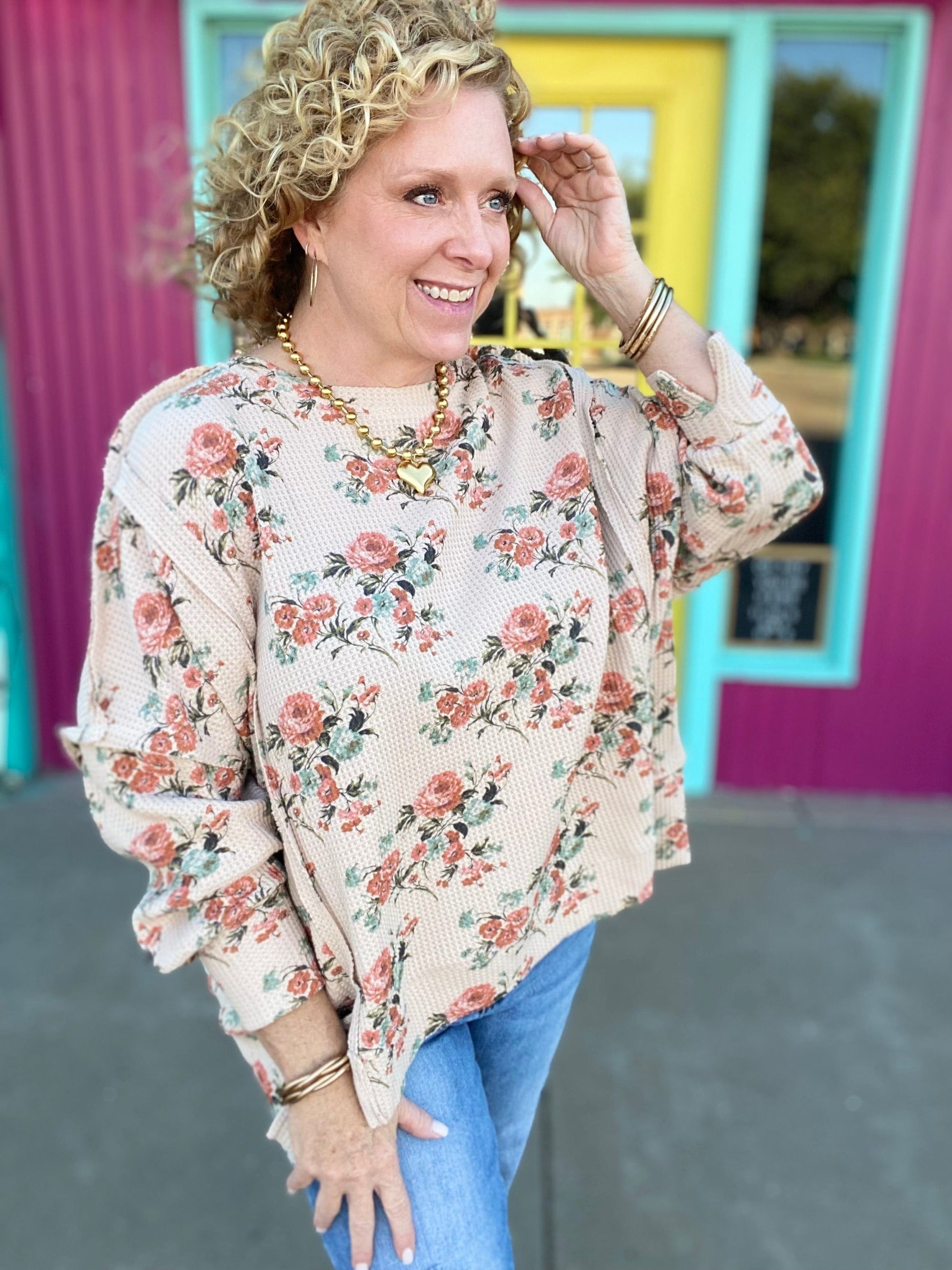 Tops BiBi Oversized Floral Thermal Pullover