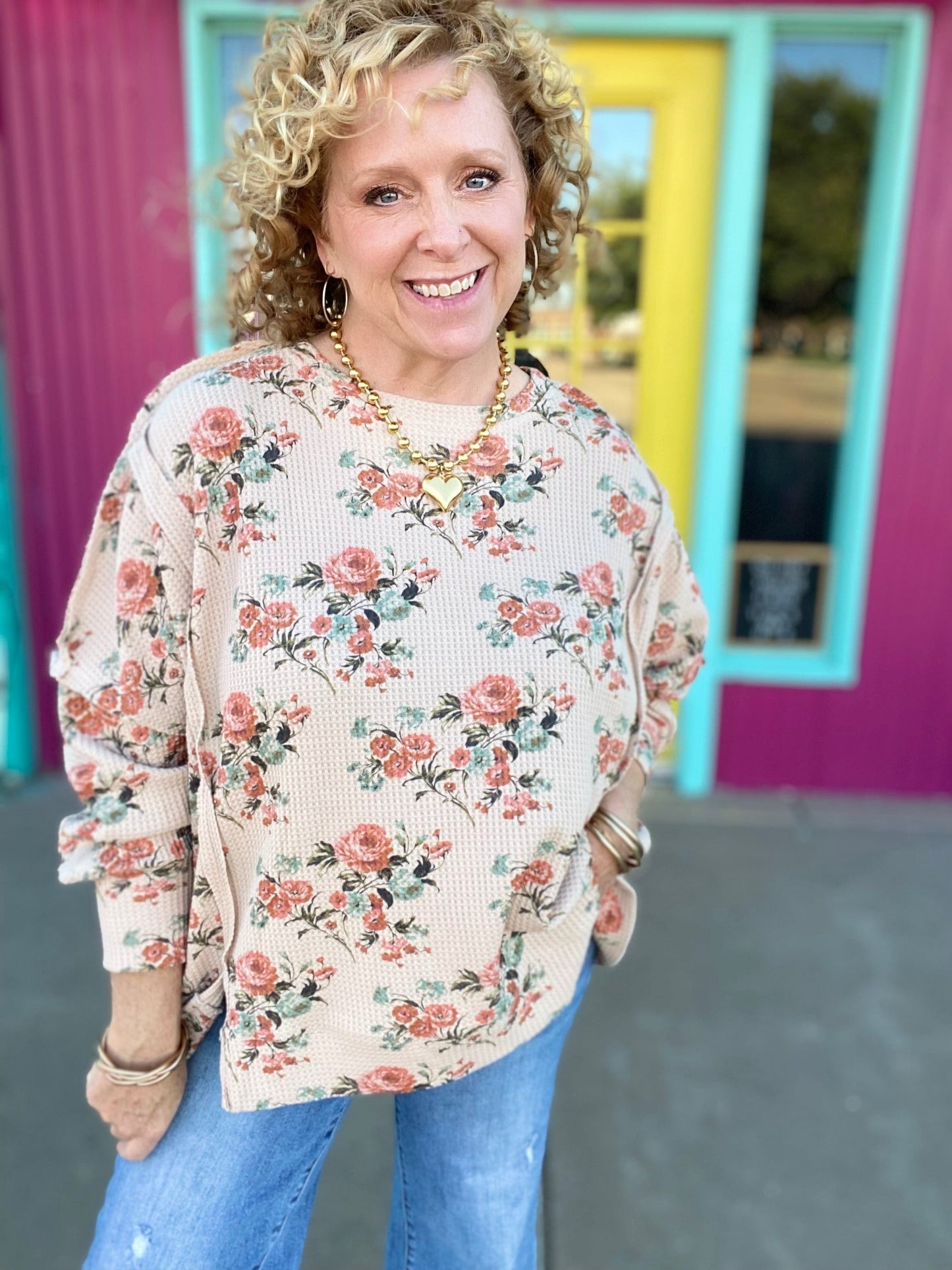 Tops BiBi Oversized Floral Thermal Pullover